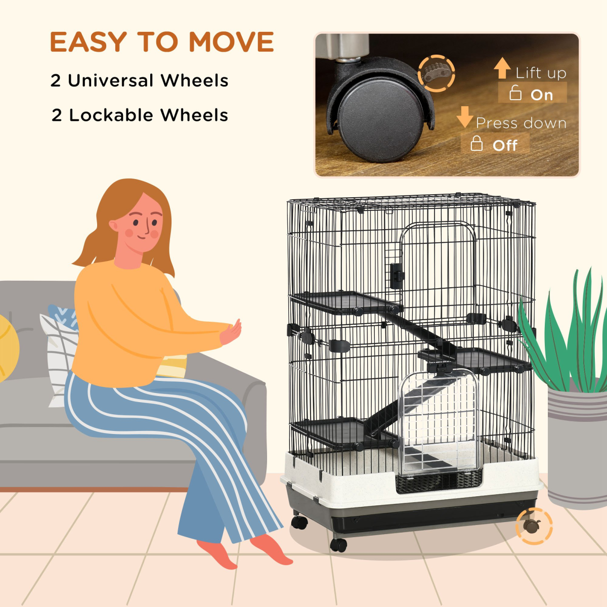 PawHut 3-Tier Small Animal Cage with Ramp for Rabbits, Ferrets
