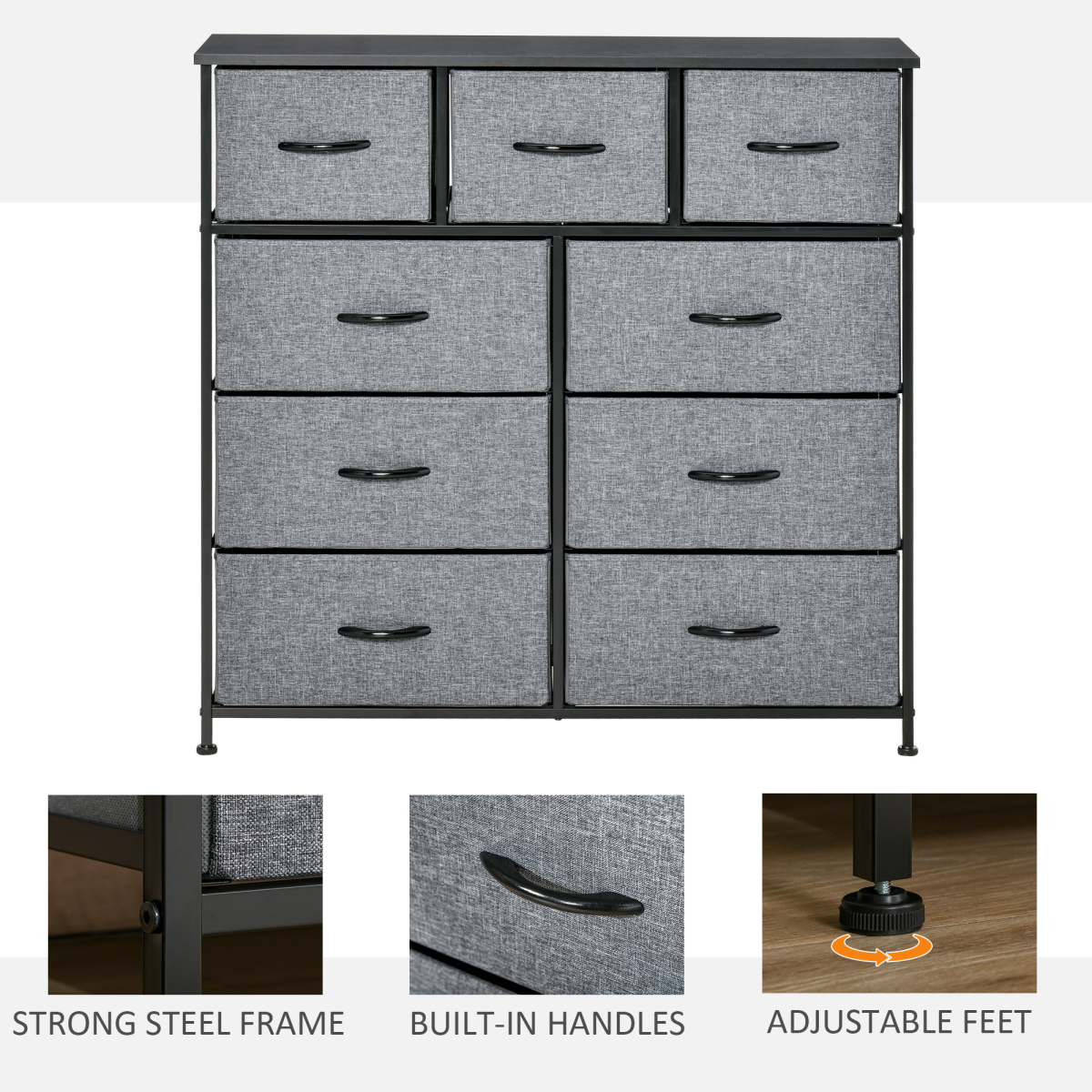 PawHut 9-Drawer Fabric Storage Dresser with Foldable Bins