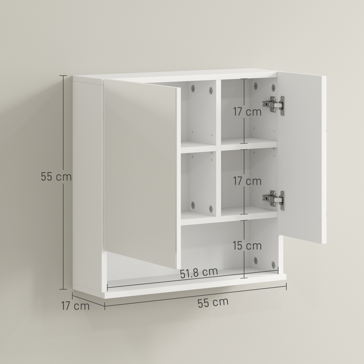 kleankin Wall Mounted Bathroom Cabinet with Mirror and Shelf, White