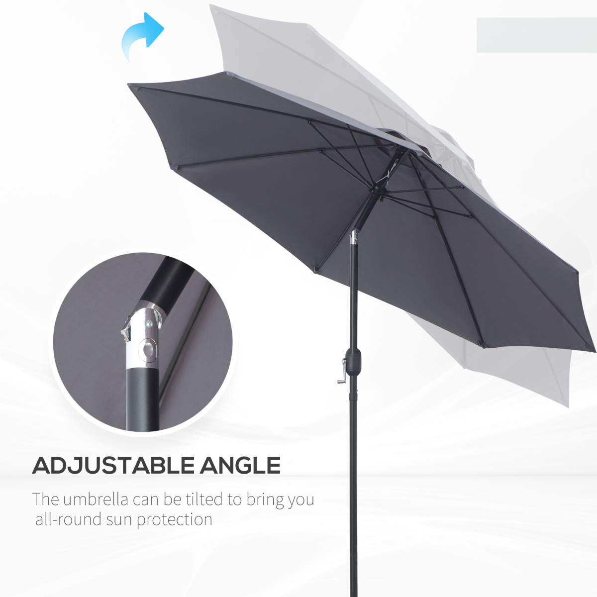 Outsunny 2.65m Patio Sun Umbrella Parasol with Tilt, Crank Handle, Aluminium Pole, Charcoal Grey