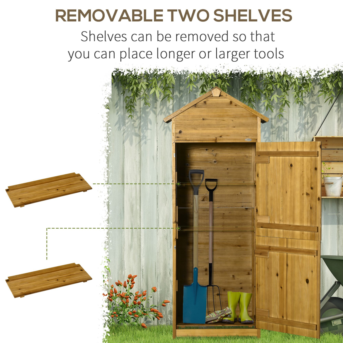 Outsunny Wooden Garden Storage Cabinet with Lockable Double Doors