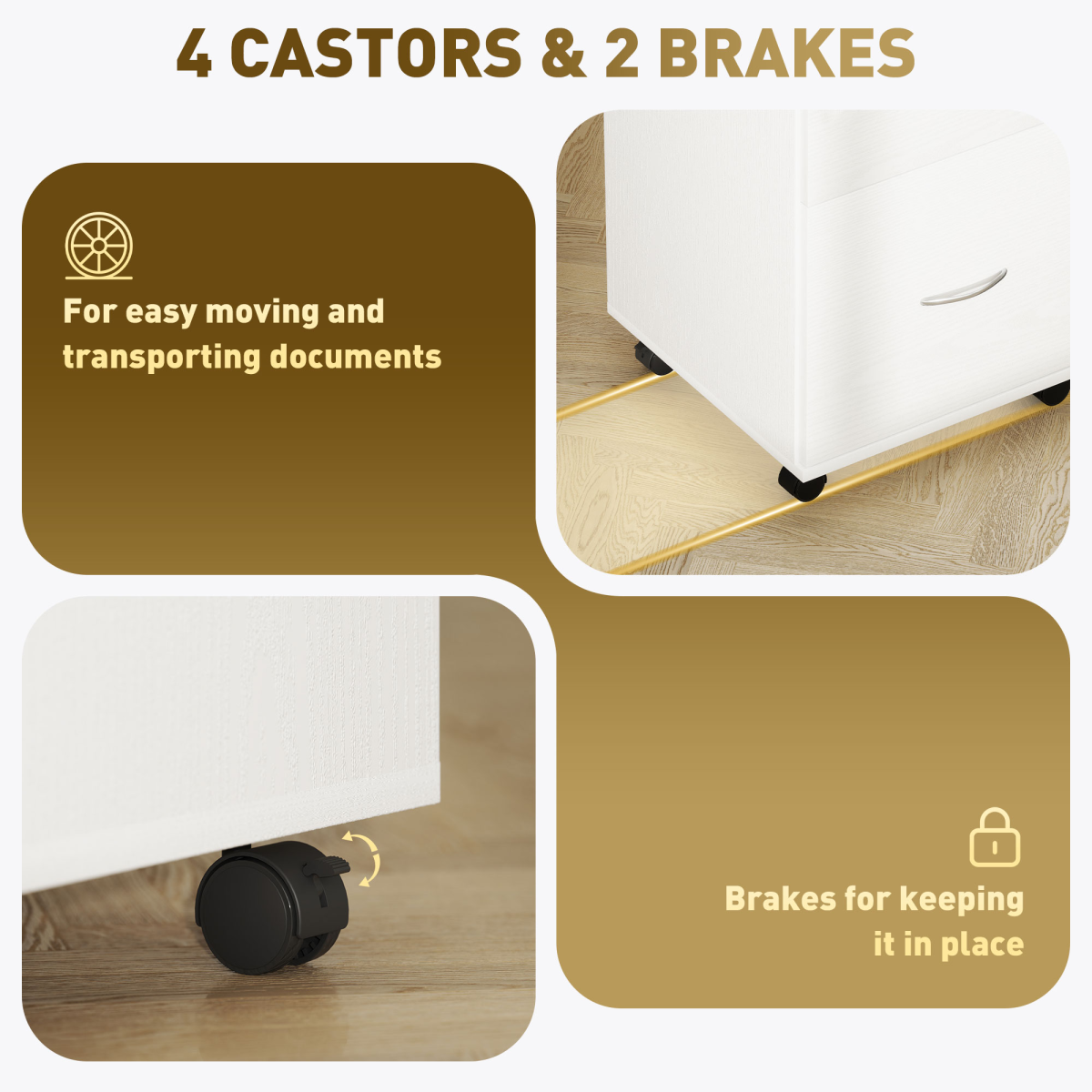 HOMCOM Lockable 2-Drawer Mobile Filing Cabinet, White Wood Grain