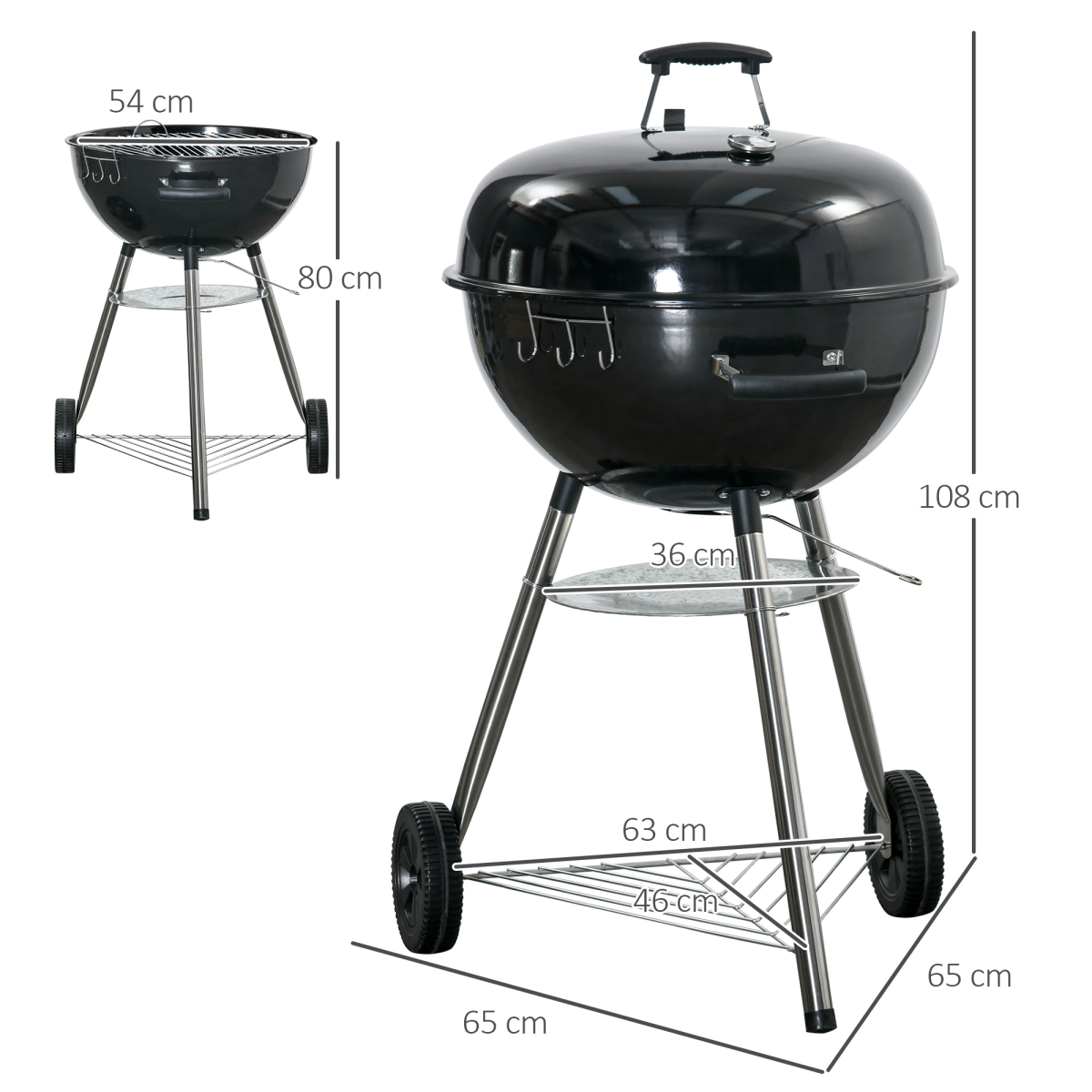 Outsunny Portable Kettle Charcoal Grill with Lid & Thermometer