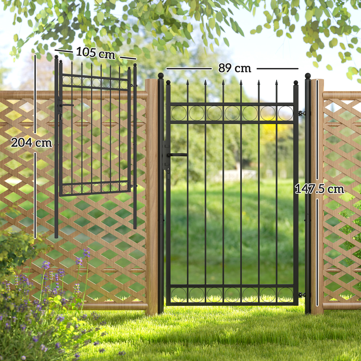 Outsunny Galvanised Steel Garden Gate with Lock and Keys