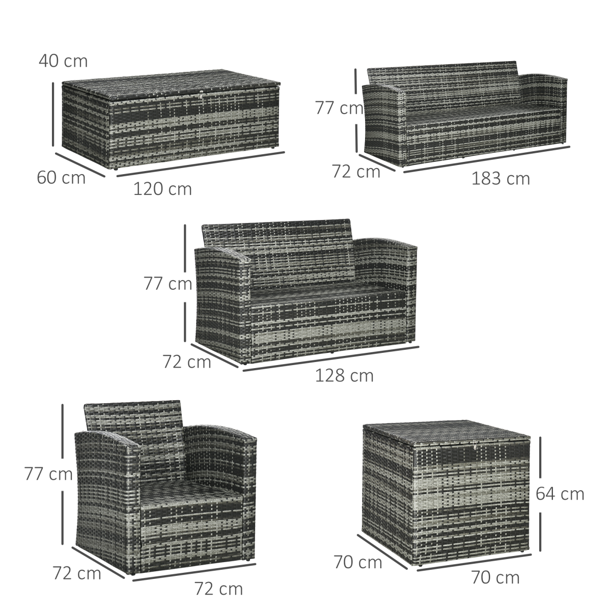 Outsunny 6-Piece Grey Rattan Outdoor Sofa Set with Tables