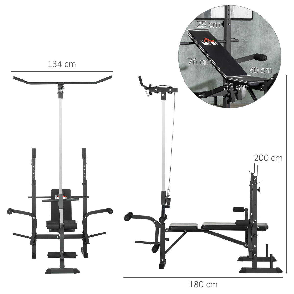 HOMCOM Multifunction Adjustable Weight Bench with Lat Pulldown