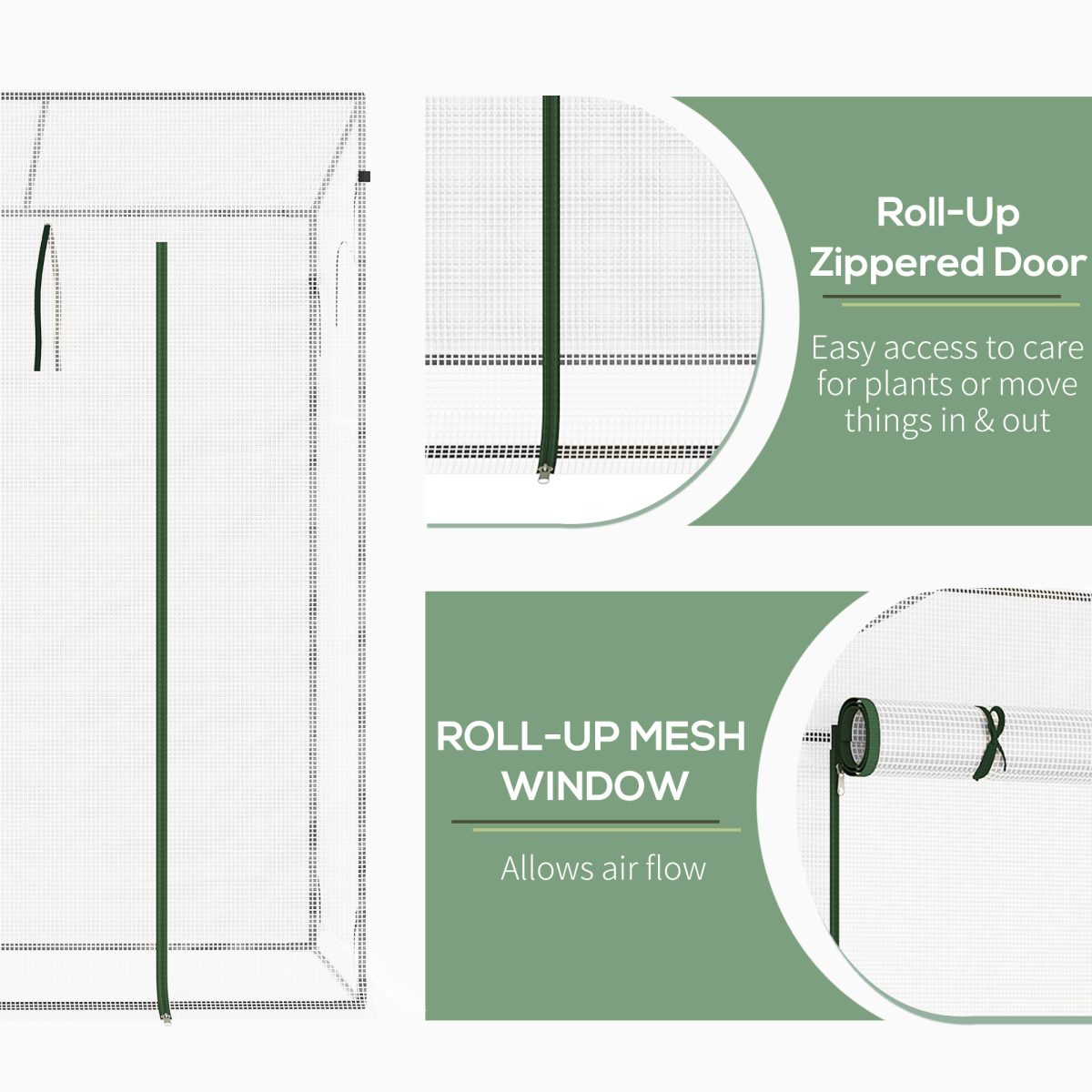 Outsunny Walk-In Greenhouse, 200 x 76 x 168 cm, Steel Frame, Roll-Up Door