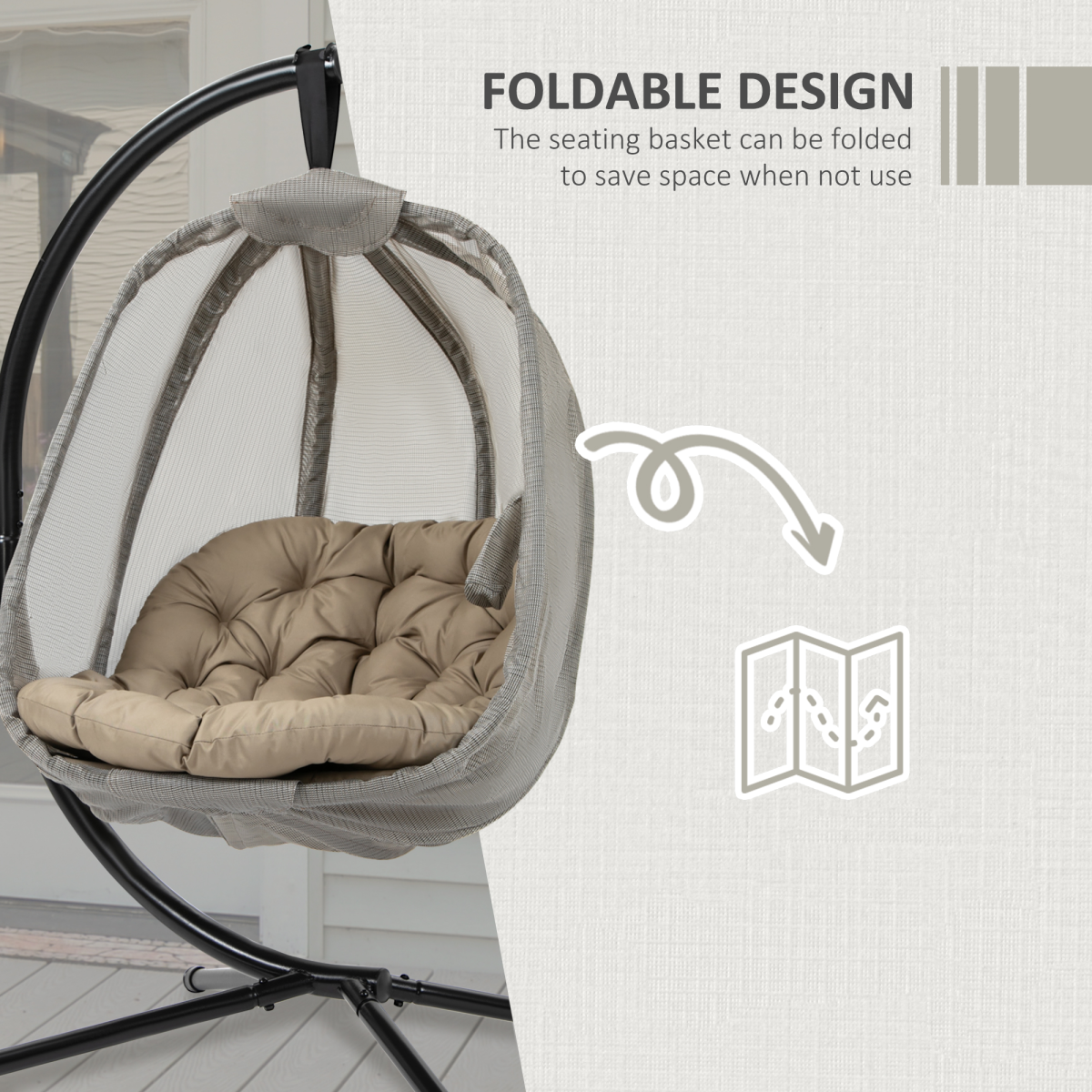 Outsunny Hanging Egg Chair Swing Hammock with Cushion and Stand, Khaki