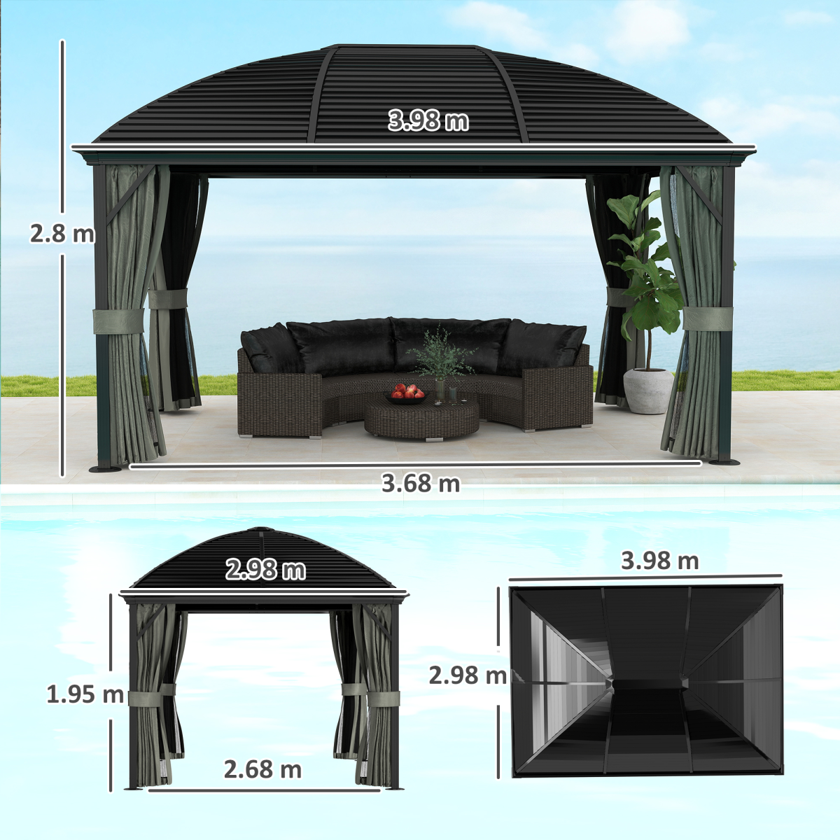 Outsunny 3 x 4m Hardtop Aluminium Gazebo, Dark Grey