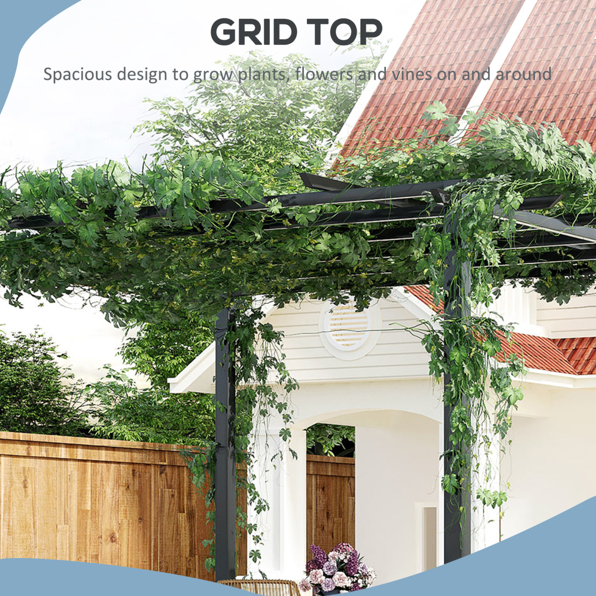 Outsunny 3 x 3 m Metal Pergola with Grid Top, Black, 300 x 300 x 230 cm
