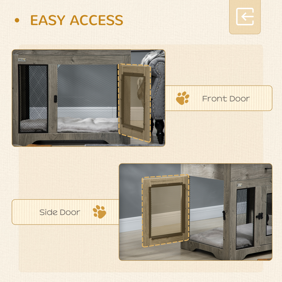 Double Door Dog Crate Furniture Side Table for Medium Dogs, Grey