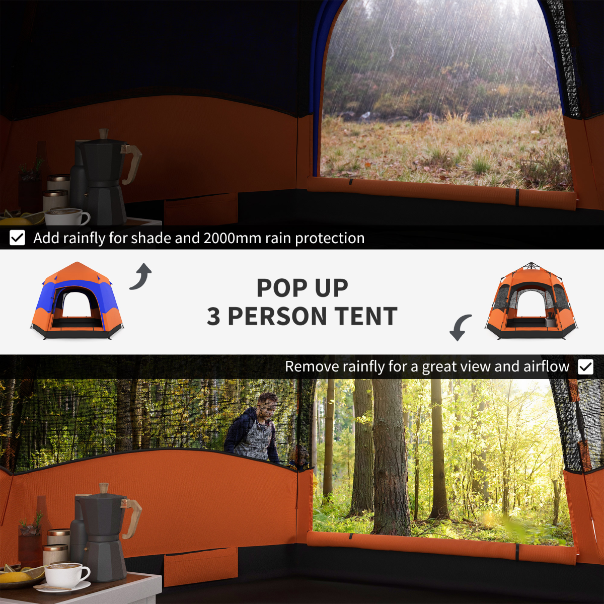 4-Person Pop Up Hexagon Camping Tent with Stakes & Guy Ropes