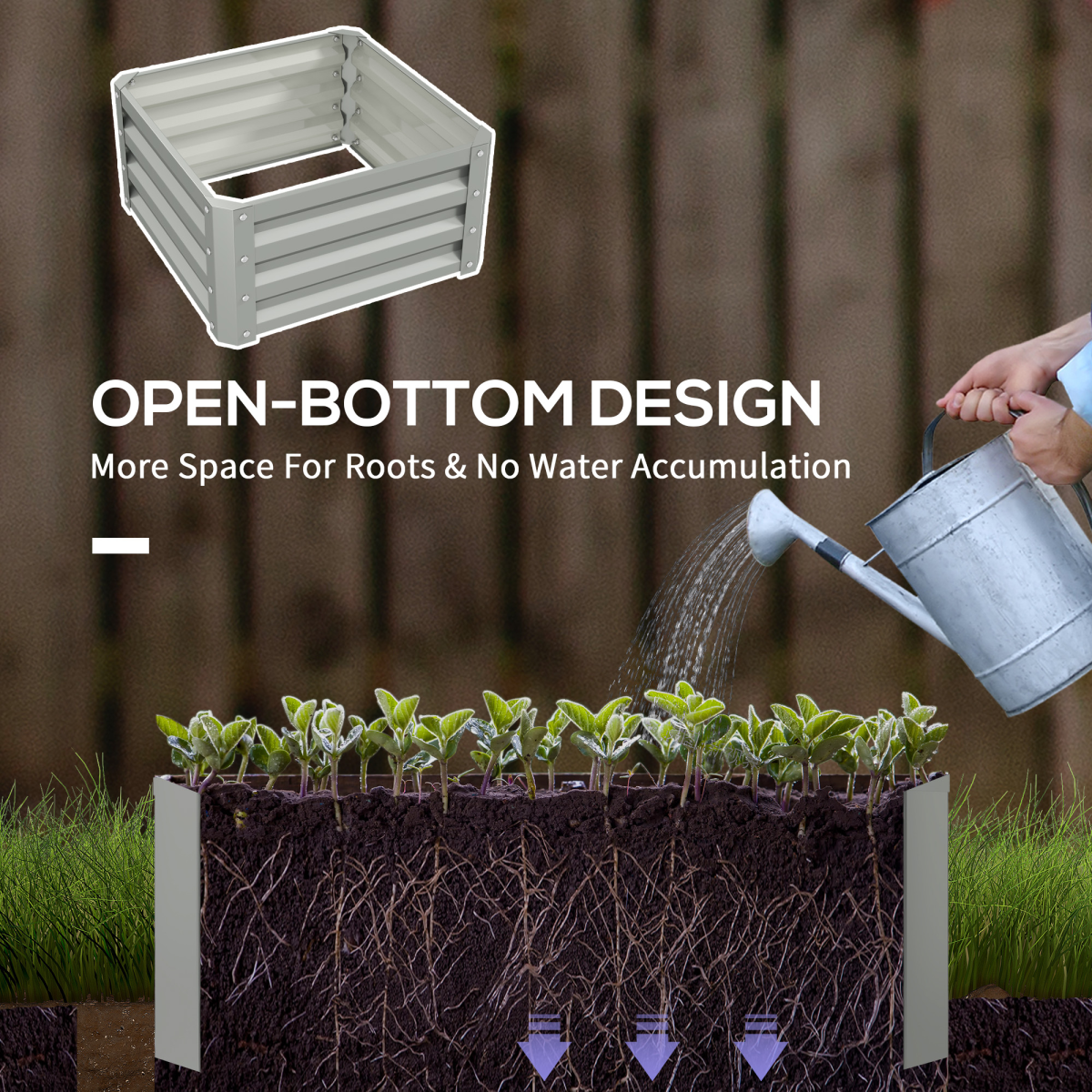 Outsunny Set of 2 Galvanised Steel Raised Garden Beds, Light Grey