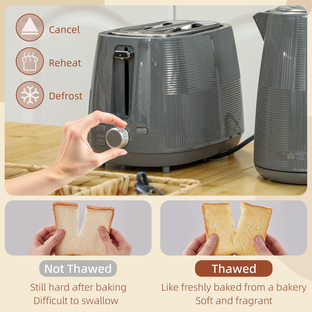 HOMCOM 1.7L Fast Boil Electric Kettle & 2-Slice Toaster Set, Grey