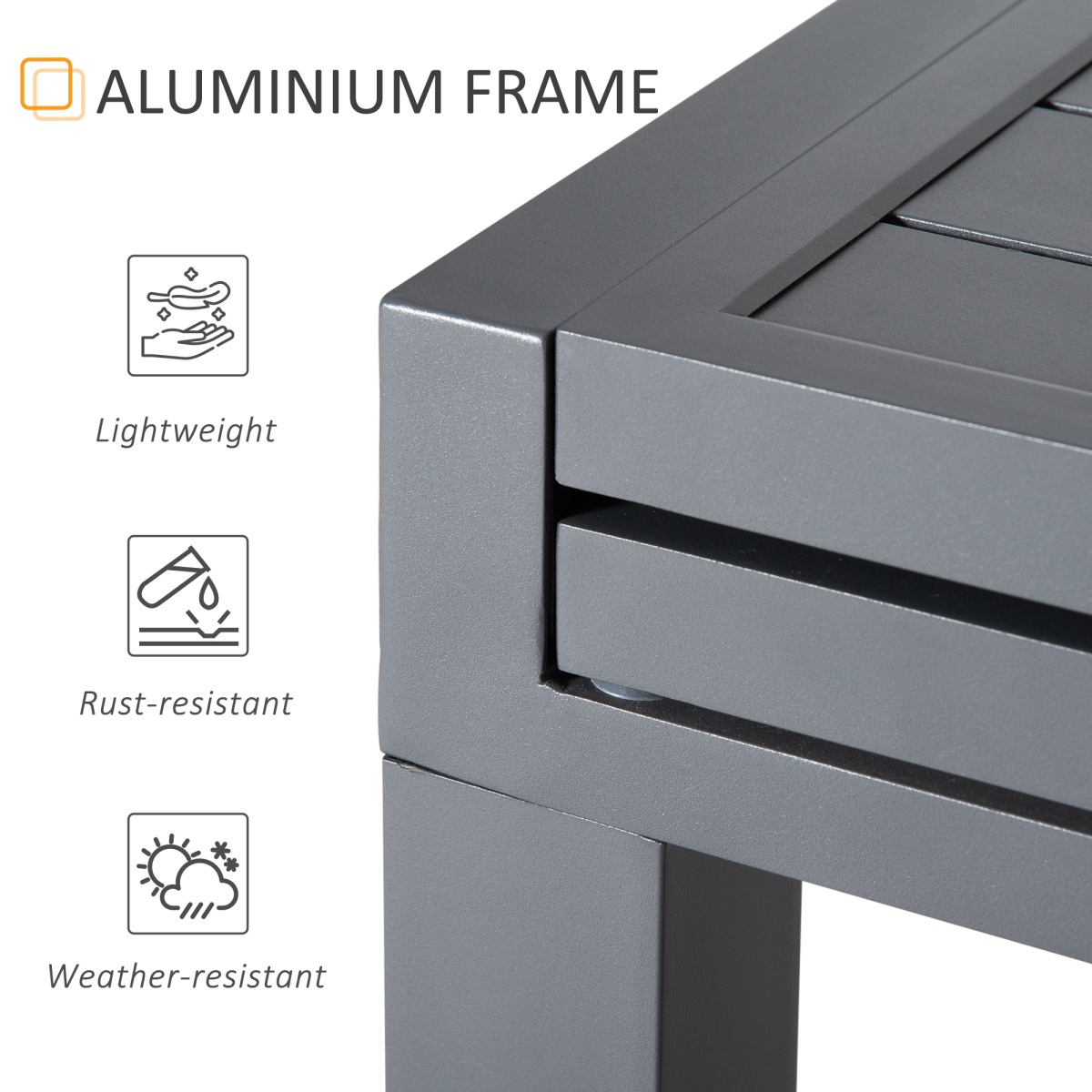 Extendable Grey Garden Dining Table 8-10 Seater Aluminium Frame for Outdoor Use