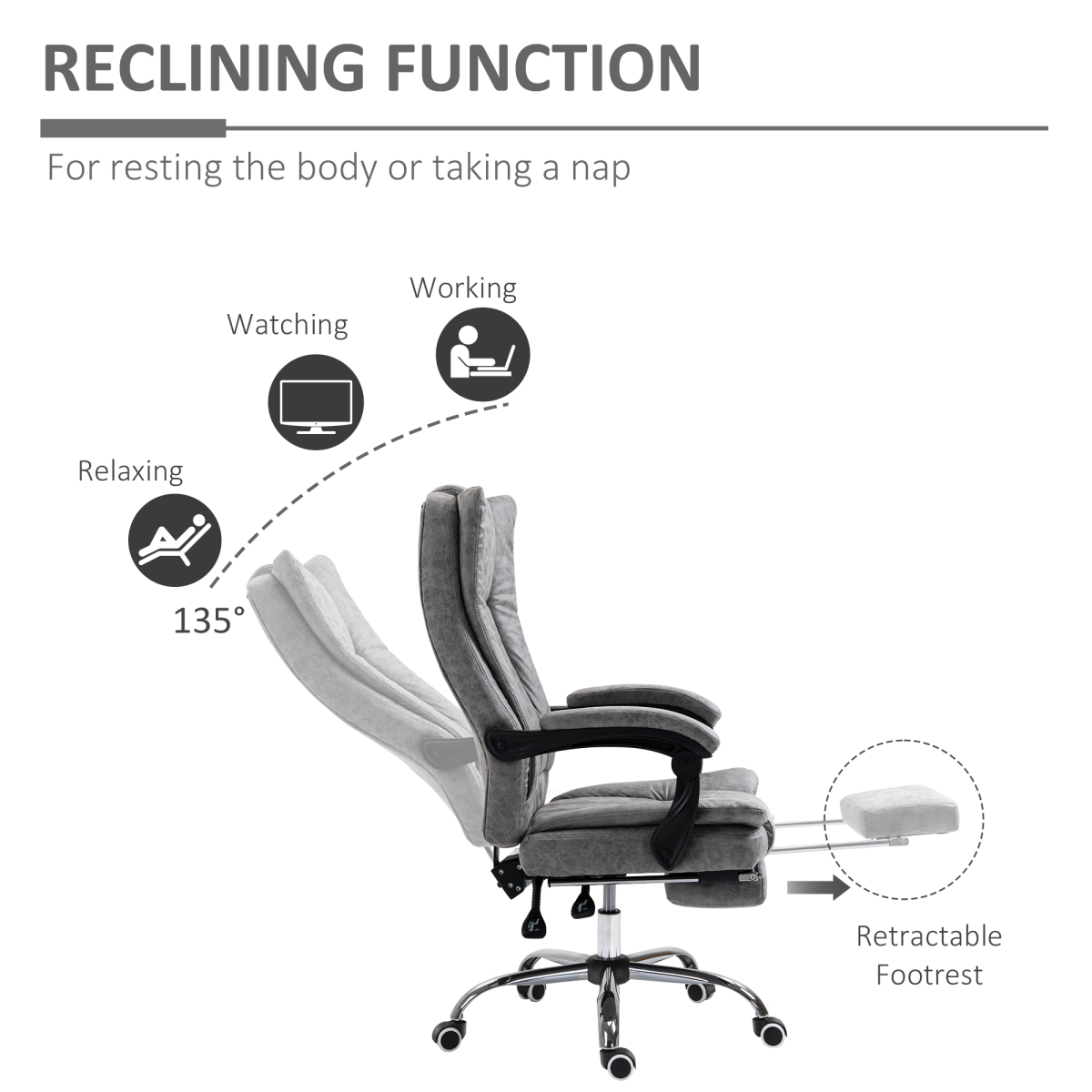 Vinsetto Grey Executive Swivel Office Chair with Footrest