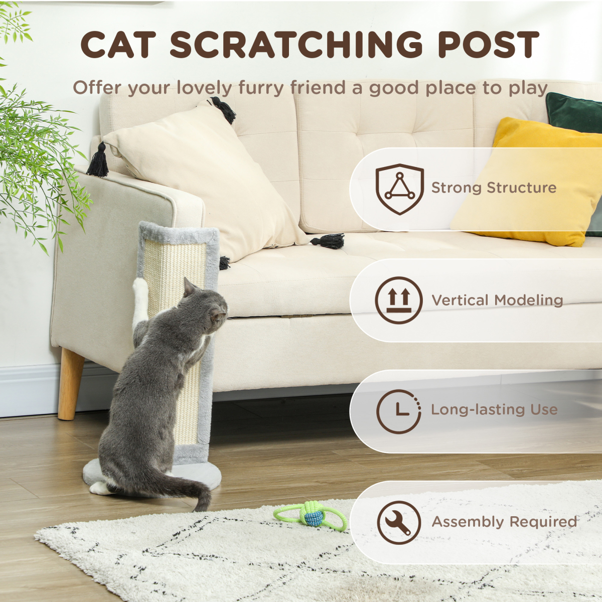 PawHut 56cm Corner Cat Scratching Post with Sisal Pad, Grey