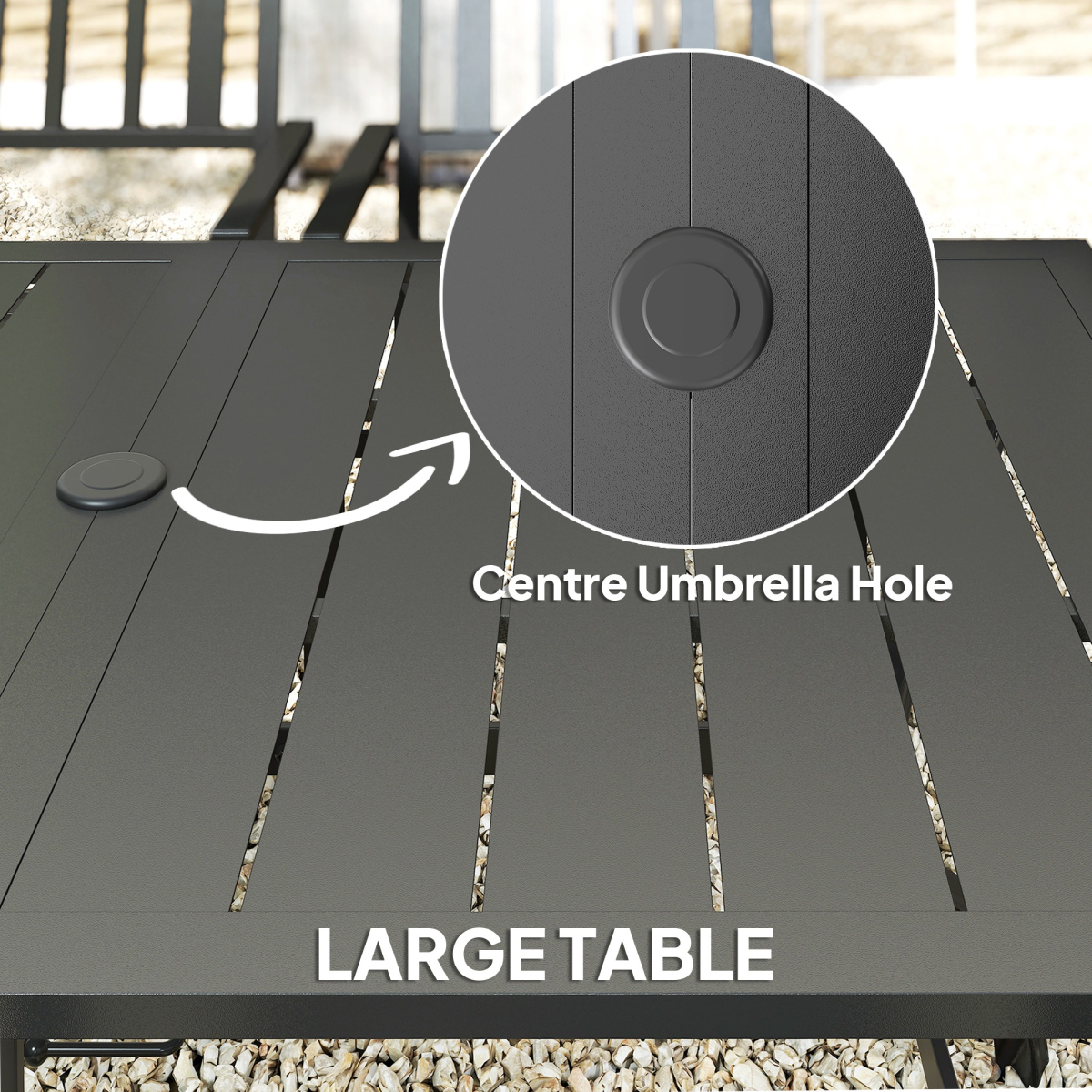Outsunny 7-Piece Galvanised Steel Patio Dining Set with 42mm Umbrella Hole, Black