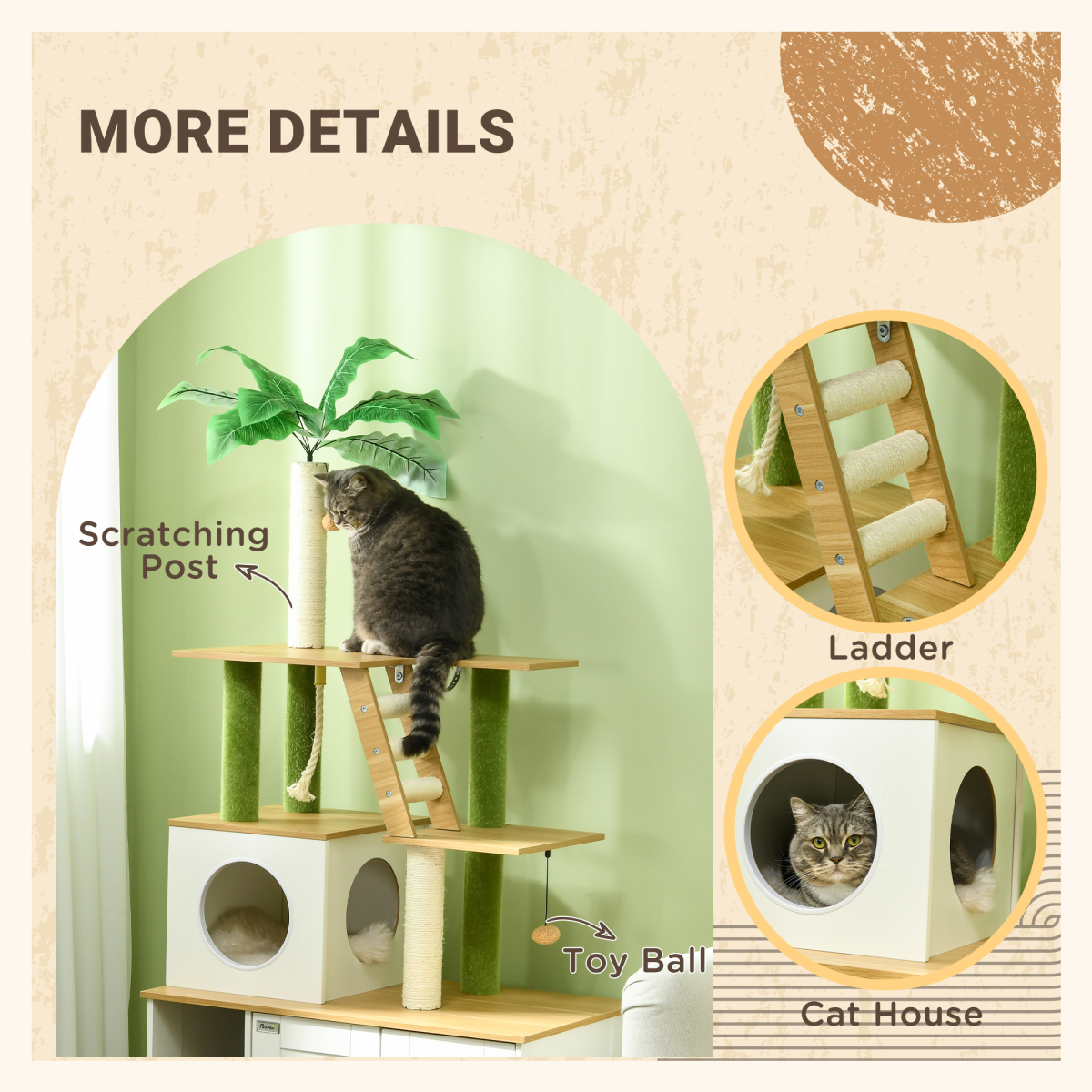 PawHut 2-in-1 Hidden Litter Box Cat Tree, Indoor, Oak