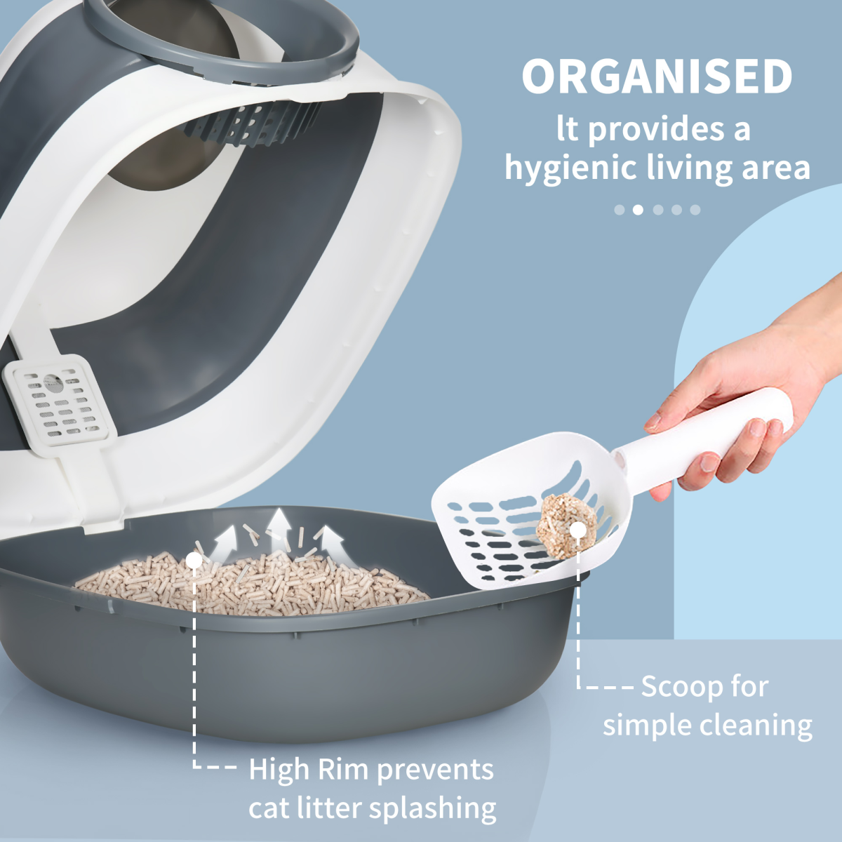 PawHut Hooded Cat Litter Box with Lid, High-Side Tray, Deodorizer and Scoop