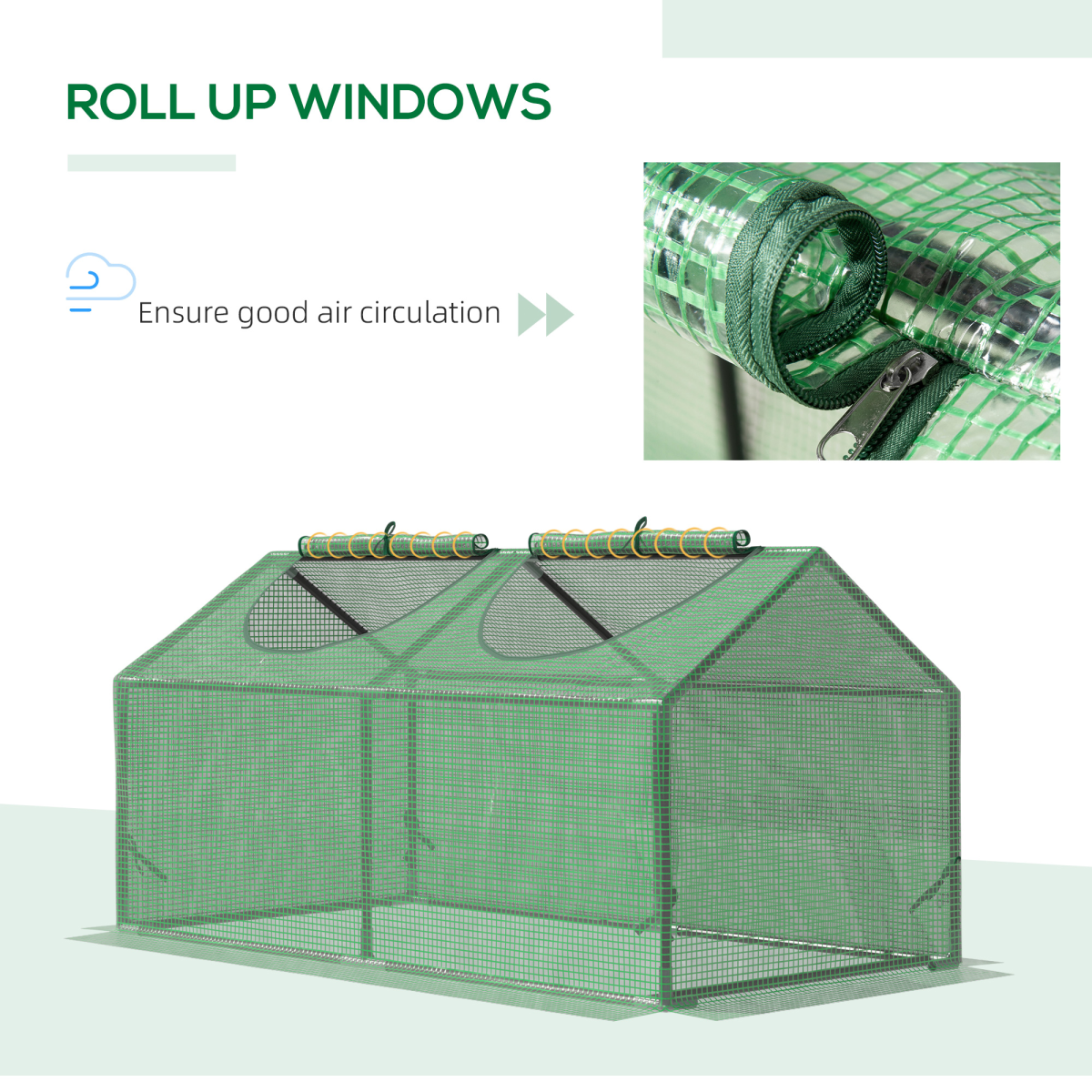 Outsunny Mini PE Greenhouse with Zip Windows, 119 x 60 x 60 cm, Bury-In Base