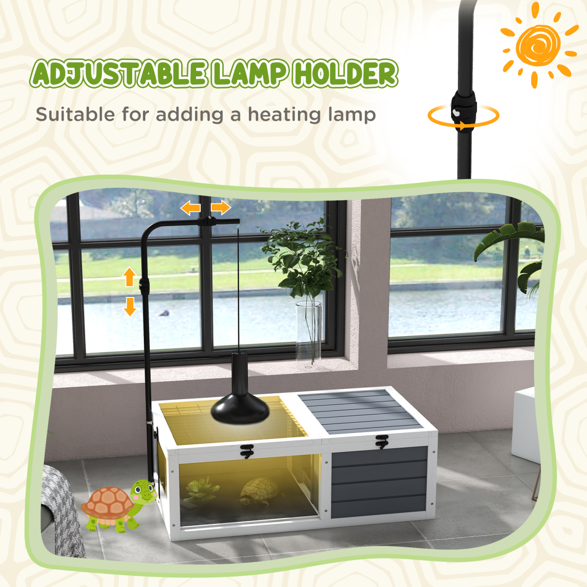 PawHut Wooden Tortoise House with Adjustable Lamp Holder