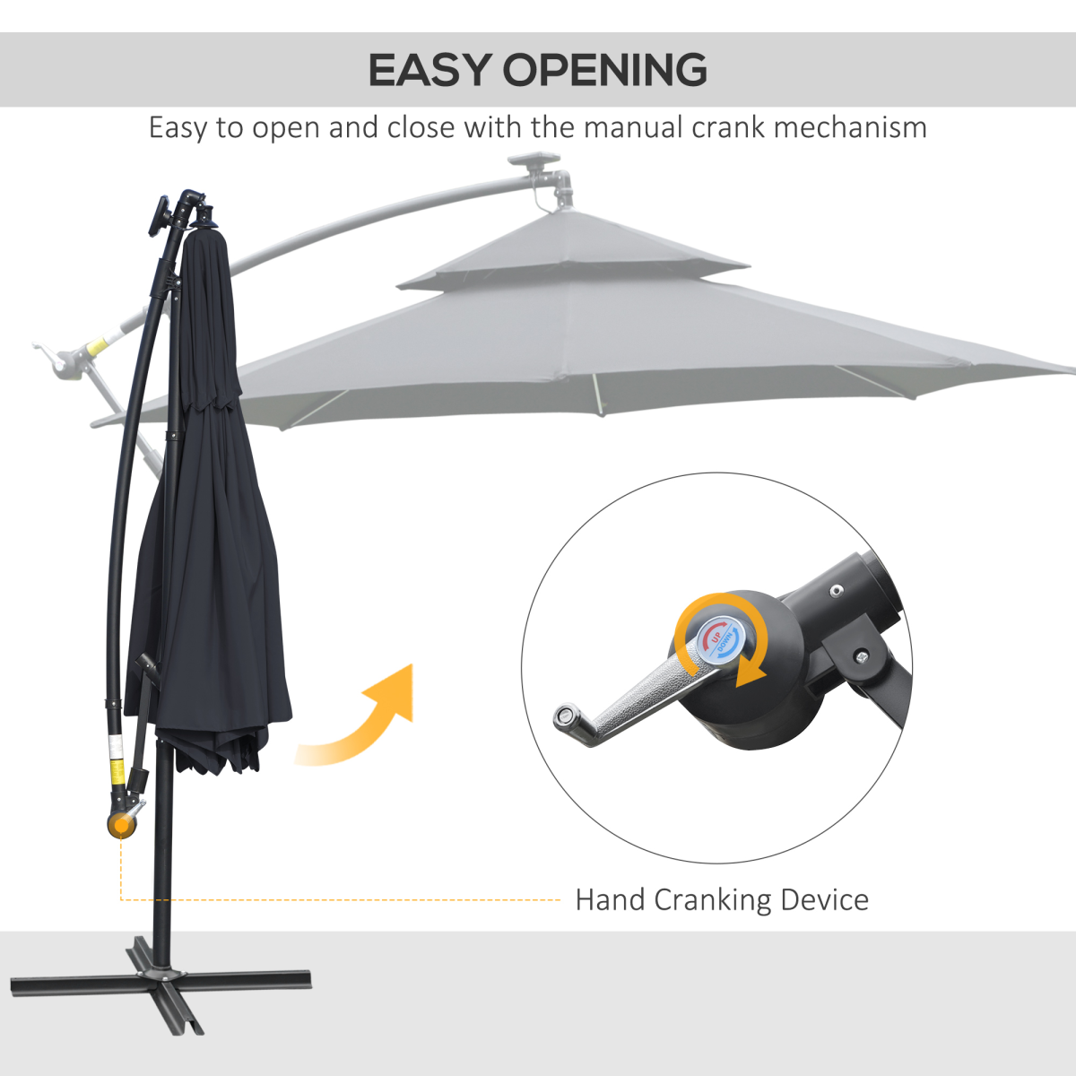 Outsunny 3m Offset Cantilever Parasol with Solar LED Lights, Black