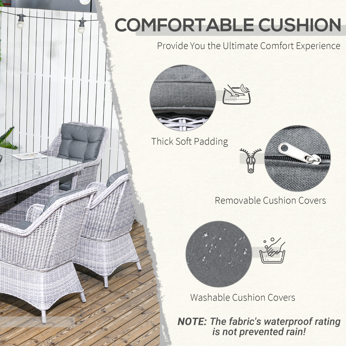 Outsunny 7-Piece Patio Rattan Dining Set with Tempered Glass Table