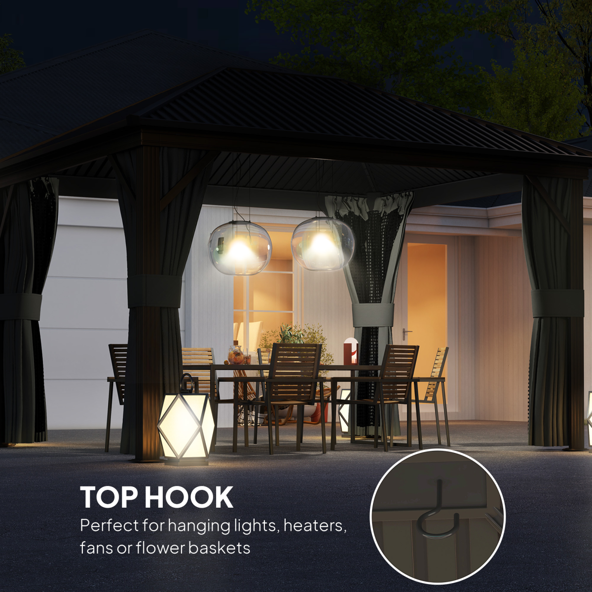 Outsunny 3.6 x 3m Hardtop Garden Gazebo with Screen Curtains, Dark Grey