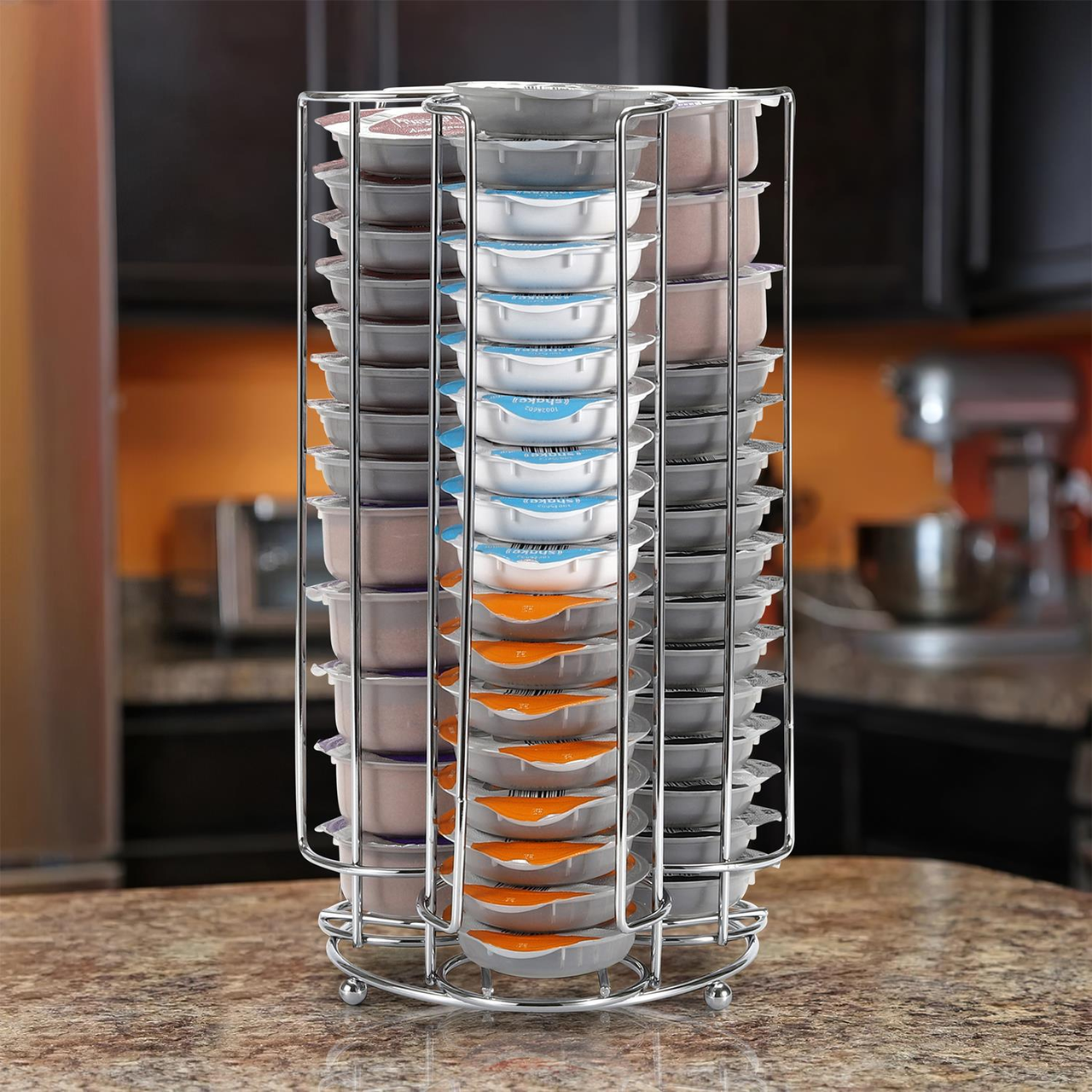 Vinsani Coffee Pod Stand for 48 Tassimo Coffee Capsules, 3-Section Coffee Capsule Holder, Metal Wire Storage Rack, Black/Sleek Finish