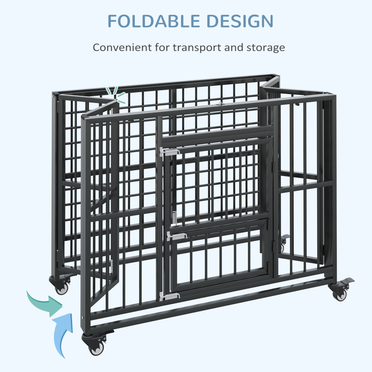 PawHut Foldable Heavy Duty Dog Crate with Locks, Tray & Wheels
