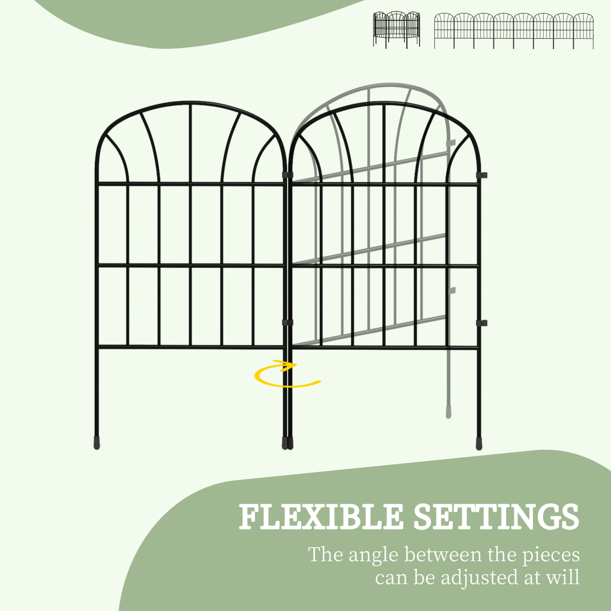 Outsunny 8-Piece Decorative Metal Garden Fence Border Edging, 24in x 8.7ft, Black