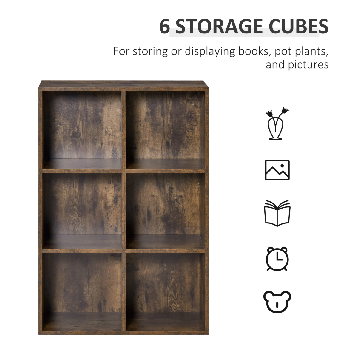 6-Cube Open Bookcase Storage Display Cabinet for Home Office, Study, Bedroom, Family Room