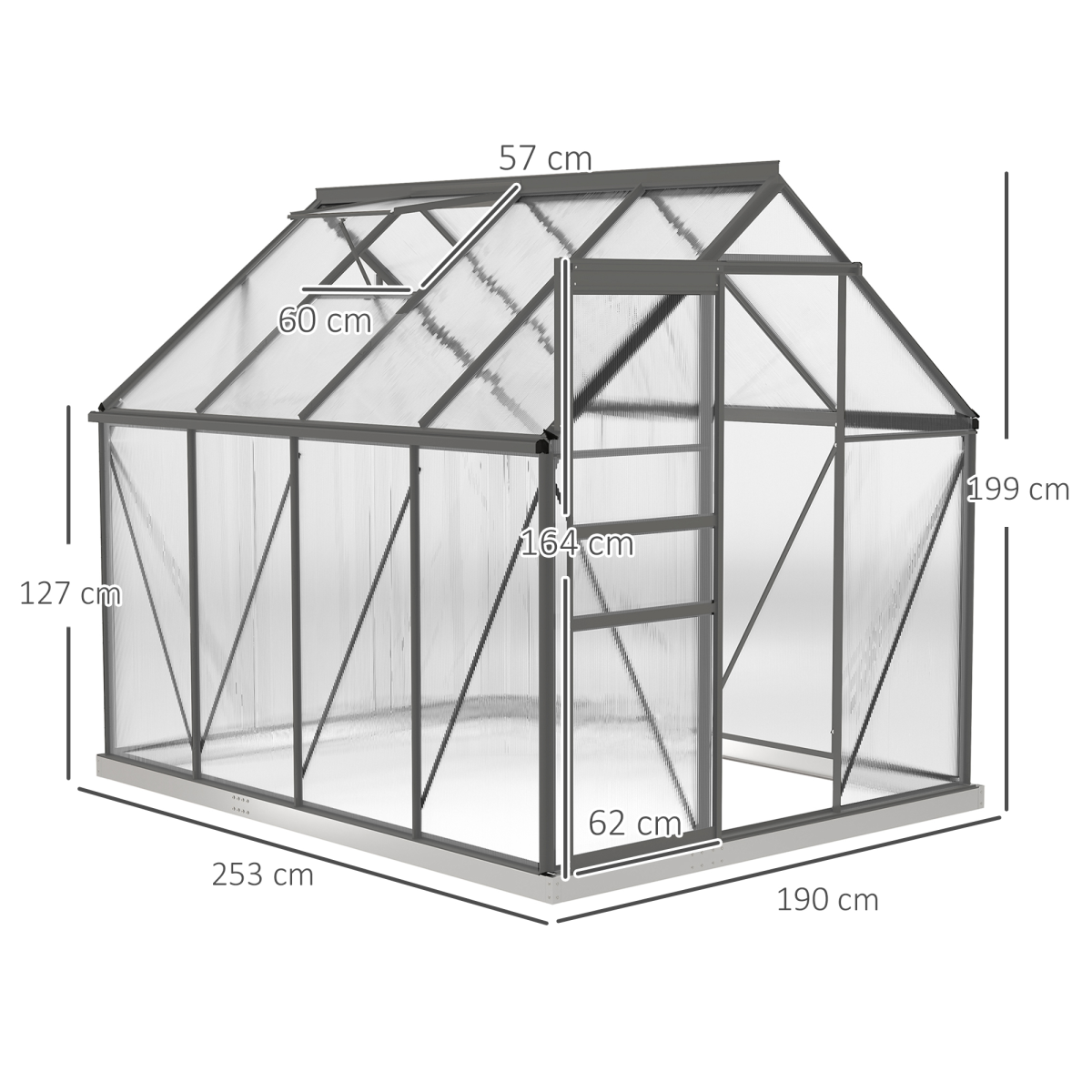 Outsunny Dark Grey Walk-In Polycarbonate Garden Greenhouse, Sliding Door