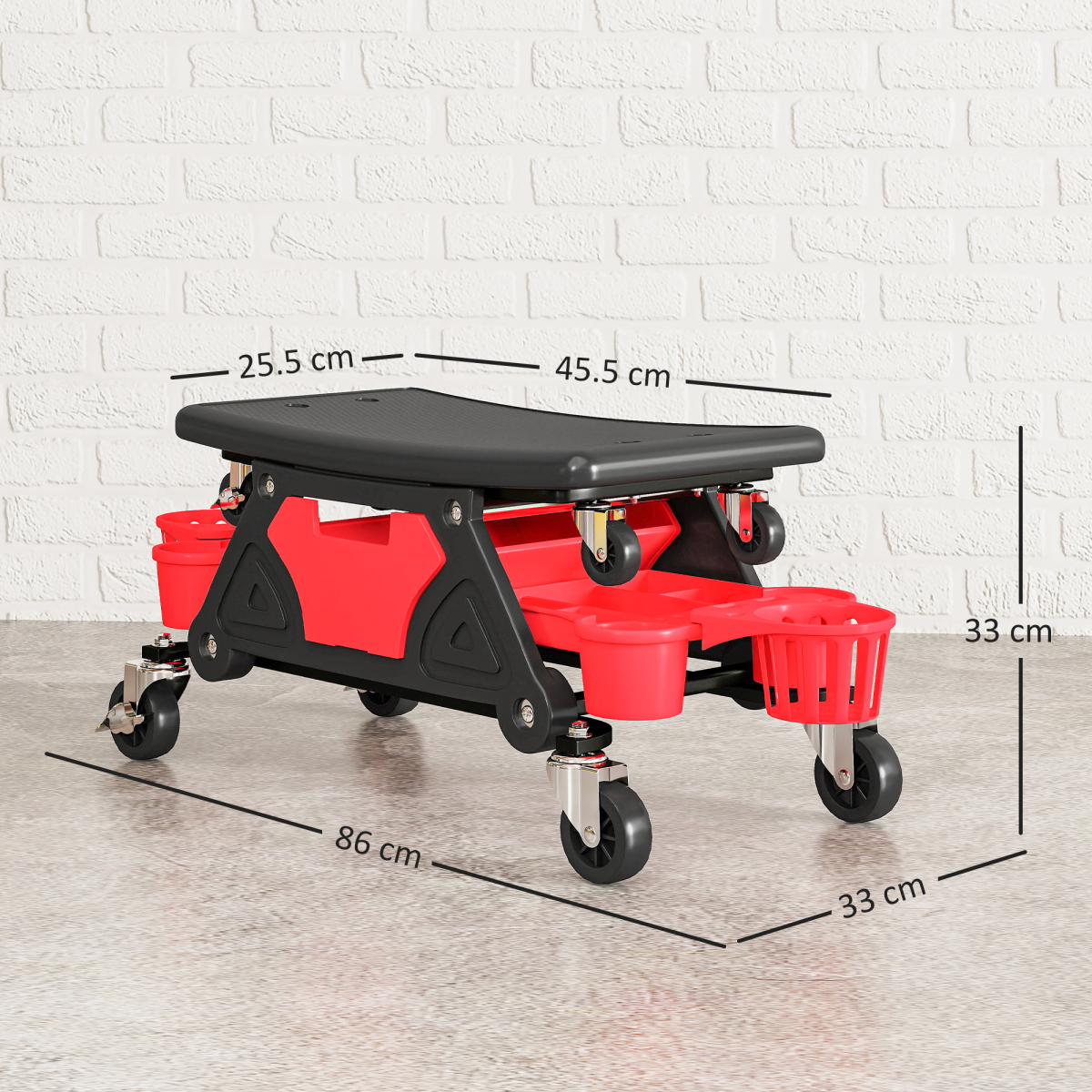 HOMCOM Rolling Mechanic Stool with Storage, 135kg Capacity, Red