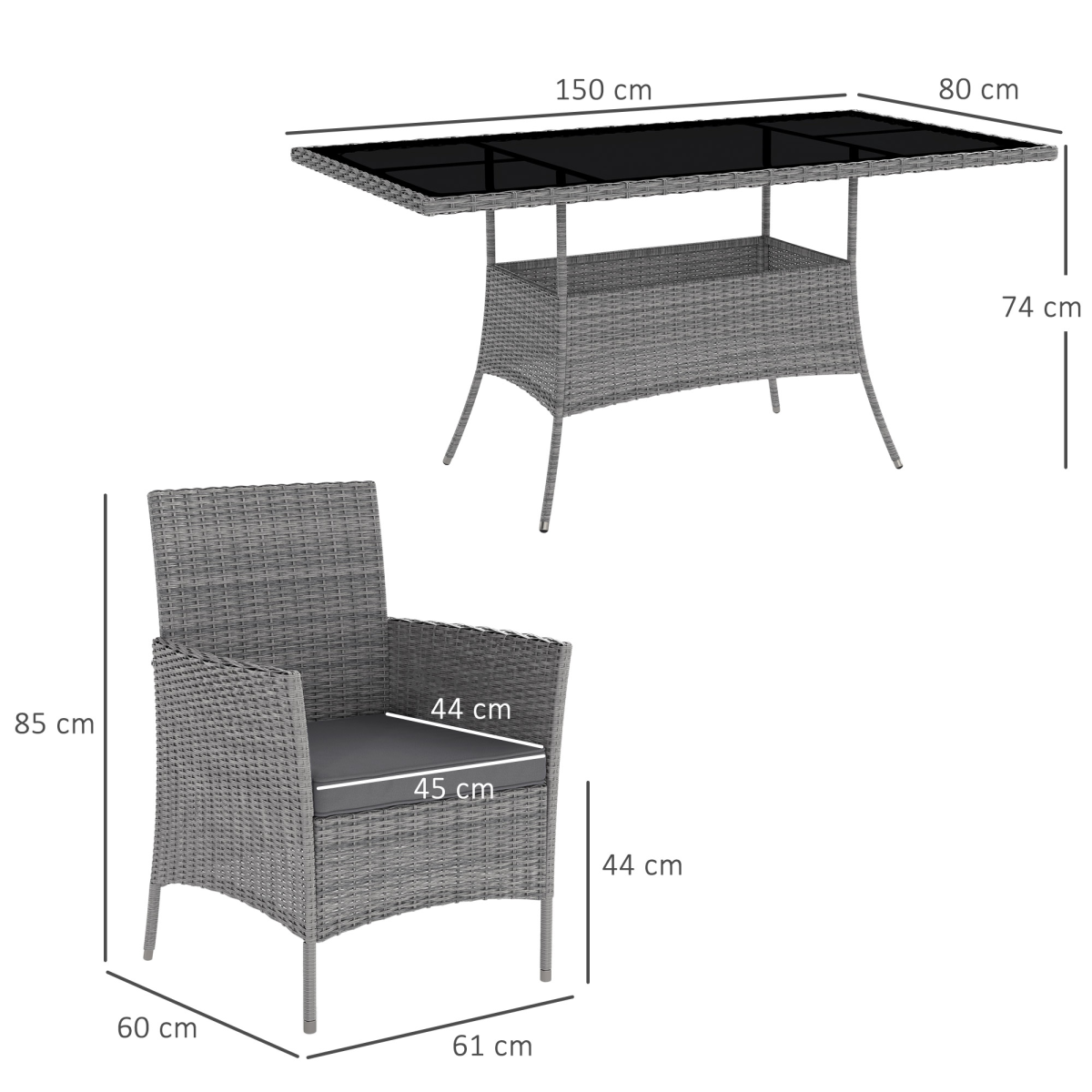 Outsunny 7-Piece PE Rattan Garden Dining Set with Cushions, Glass Top Table