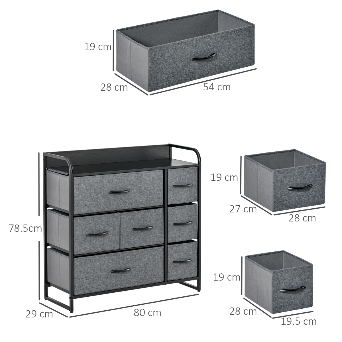 HOMCOM 3-Tier Fabric Dresser with 7 Foldable Drawers, Grey