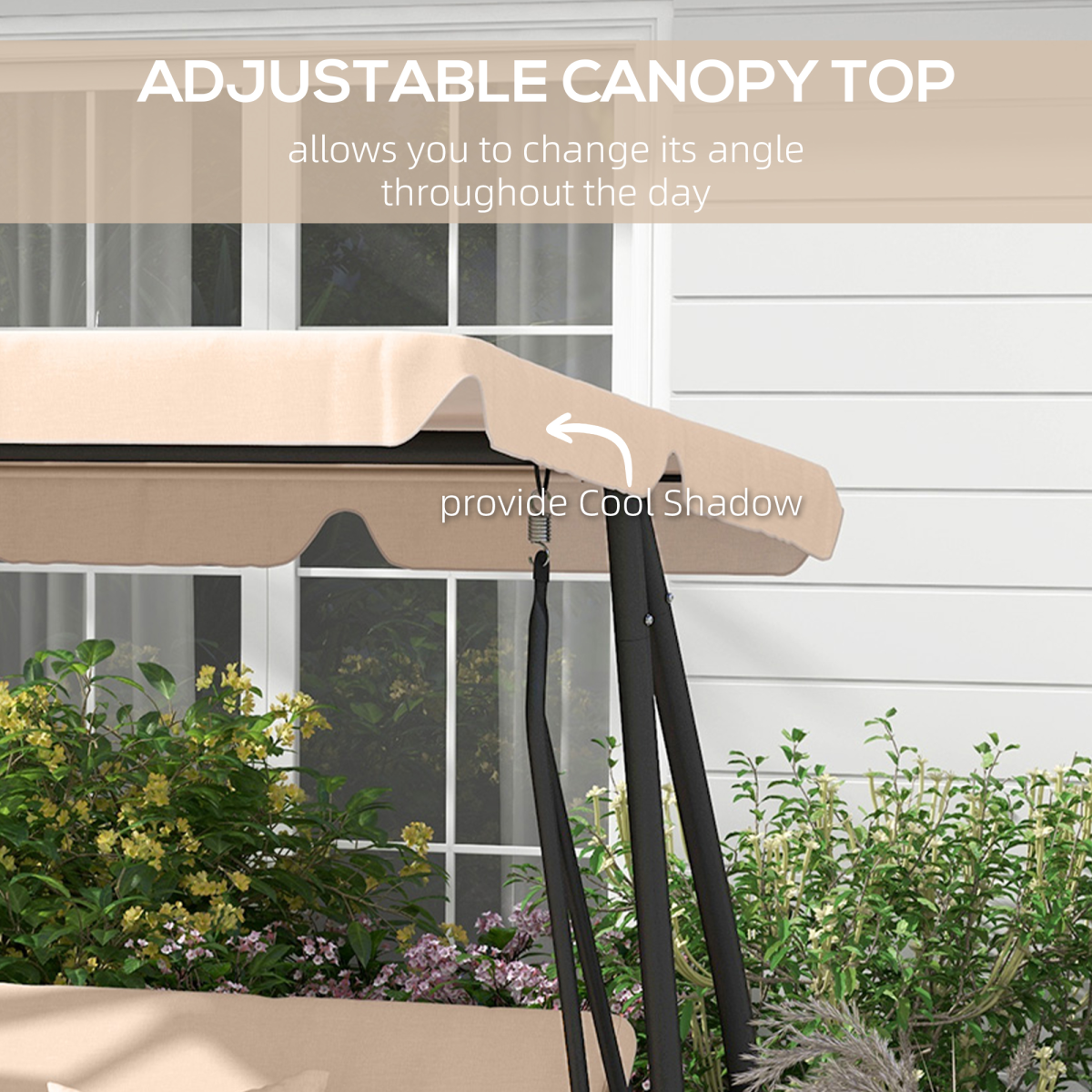 Outsunny 2-in-1 3-Seater Swing Chair with Adjustable Canopy, Light Brown