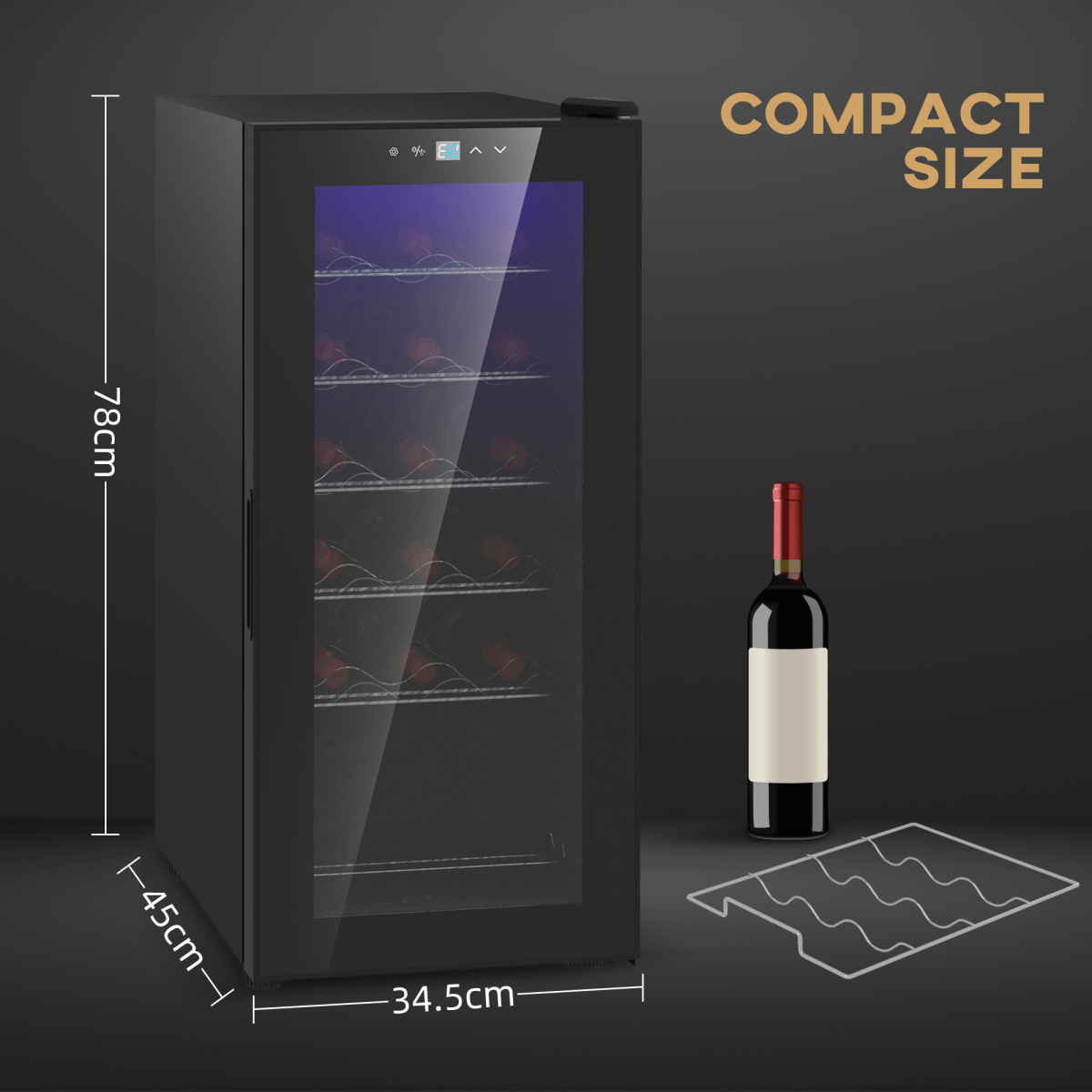 HOMCOM 50L Under Counter Wine Cooler Fridge, 18 Bottle, LED Light, Glass Door
