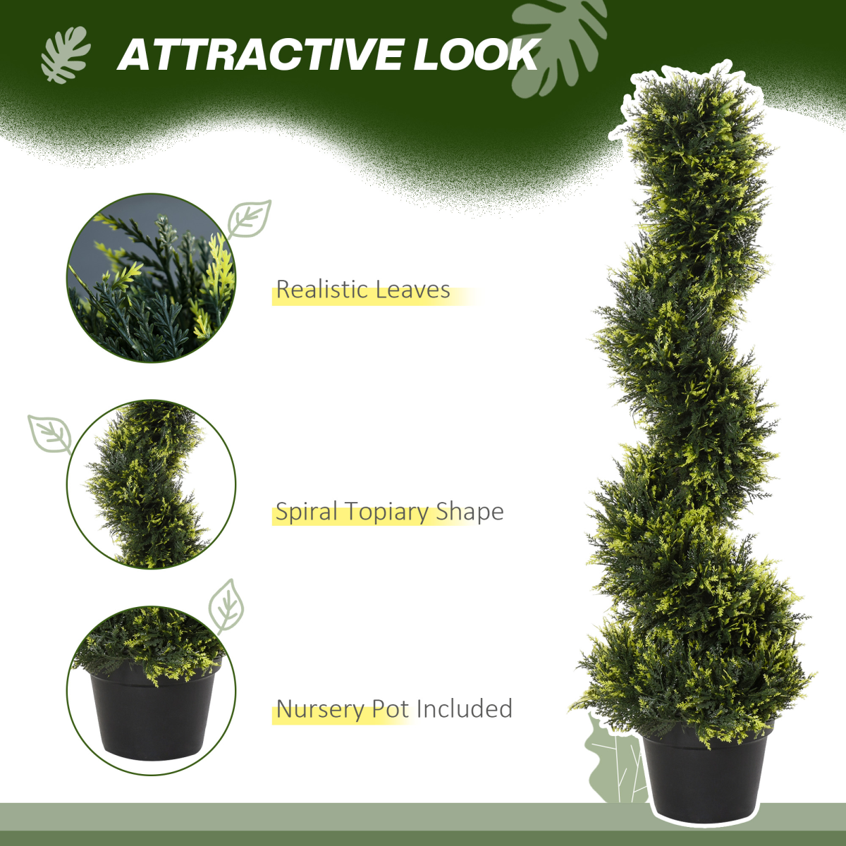 Set of 2 Artificial 90cm Spiral Topiary Trees with Pots