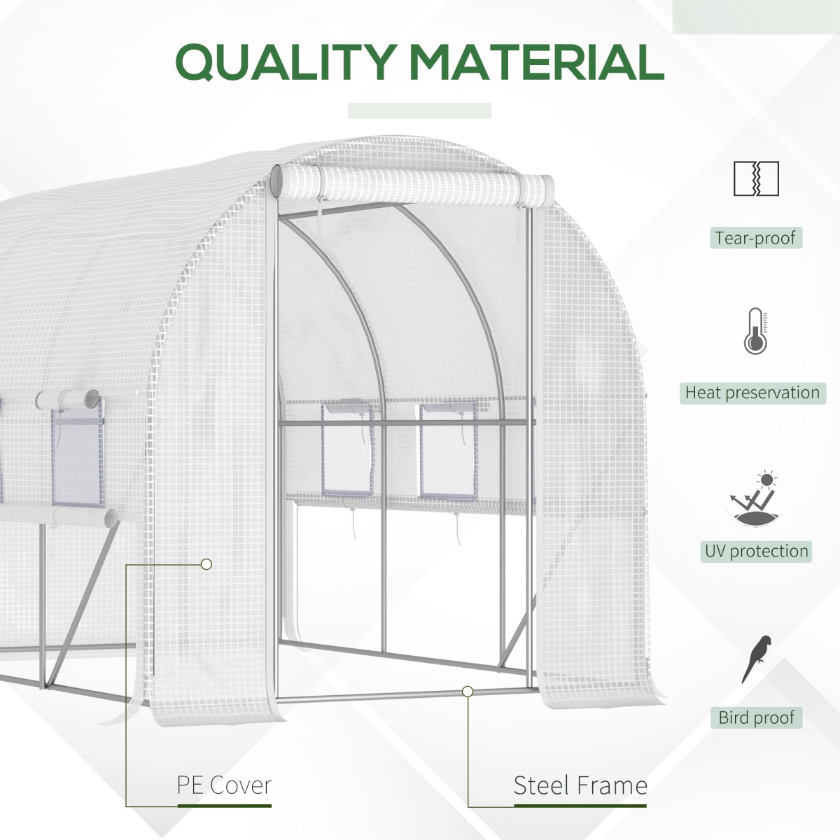 Outsunny Walk-In Backyard Greenhouse, 9.5 x 6.5 ft PE Polytunnel with Zippered Roll-Up Doors, White
