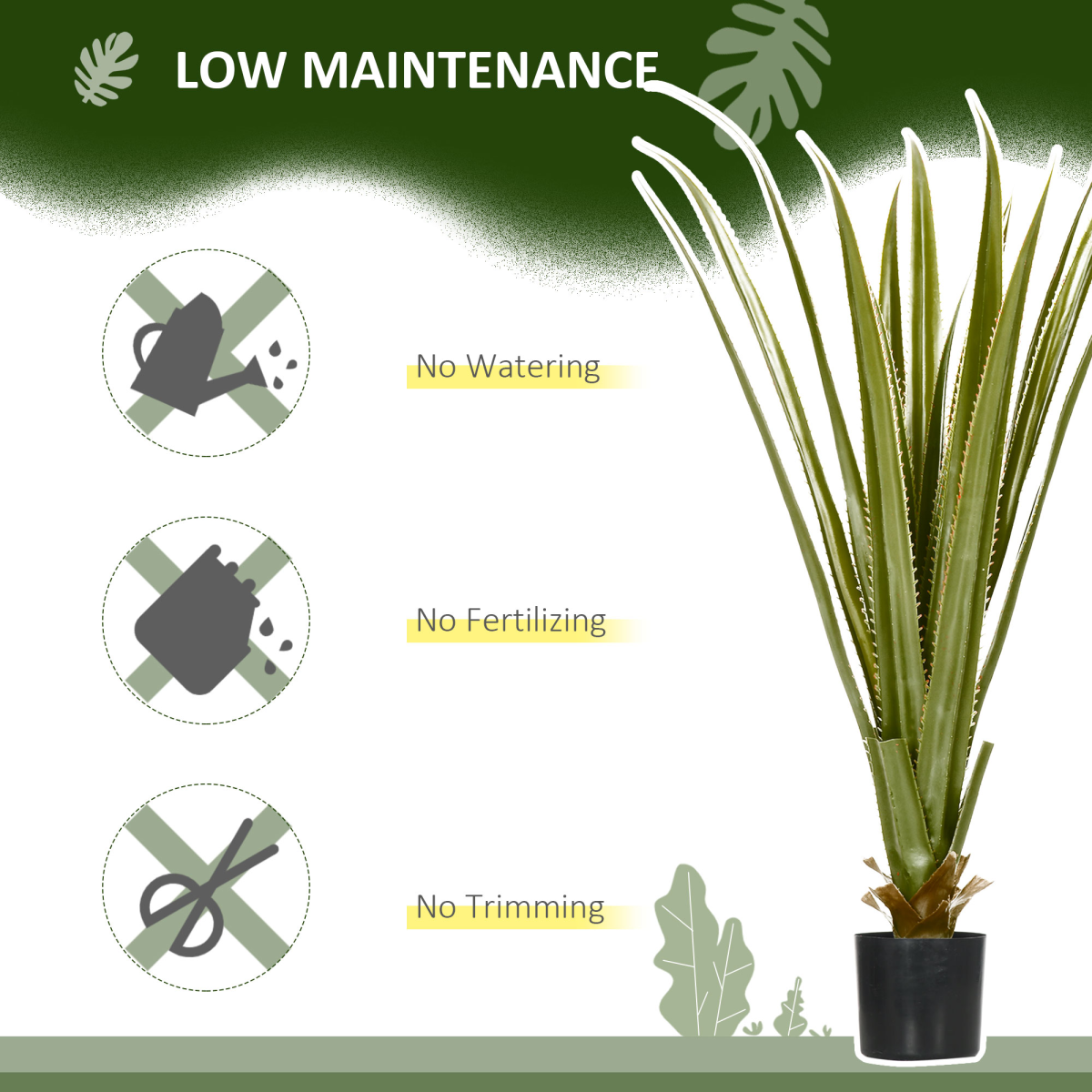 HOMCOM 90cm Potted Artificial Agave Plant with Pot, Realistic Indoor and Outdoor Faux Succulent