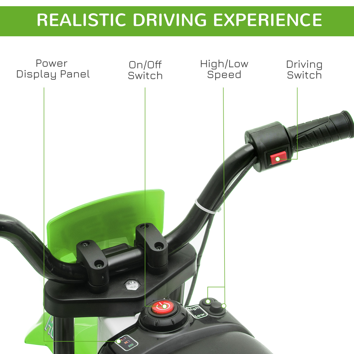 HOMCOM 12V Kids Electric Motorbike Ride-On Motorcycle with Training Wheels, 2 Speeds, Green