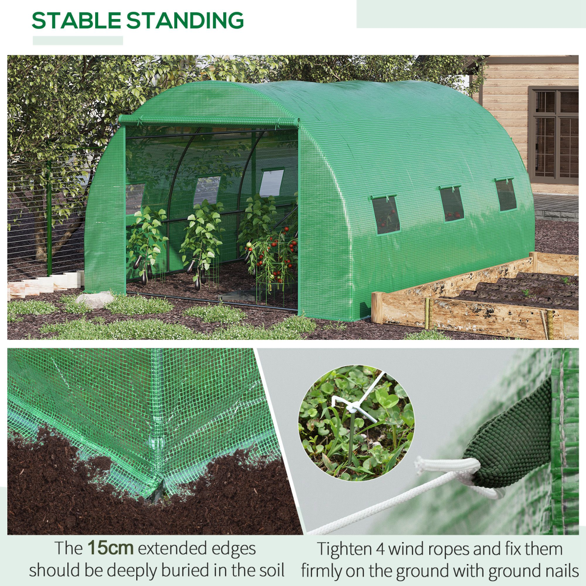 Outsunny 4 x 3 x 2 m Walk-In Tunnel Greenhouse with Roll-Up Door and 6 Windows
