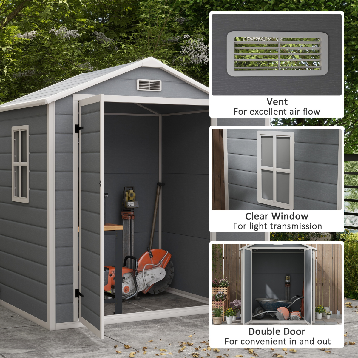 Outsunny 6' x 4.5' Lockable Double Door Garden Tool Shed