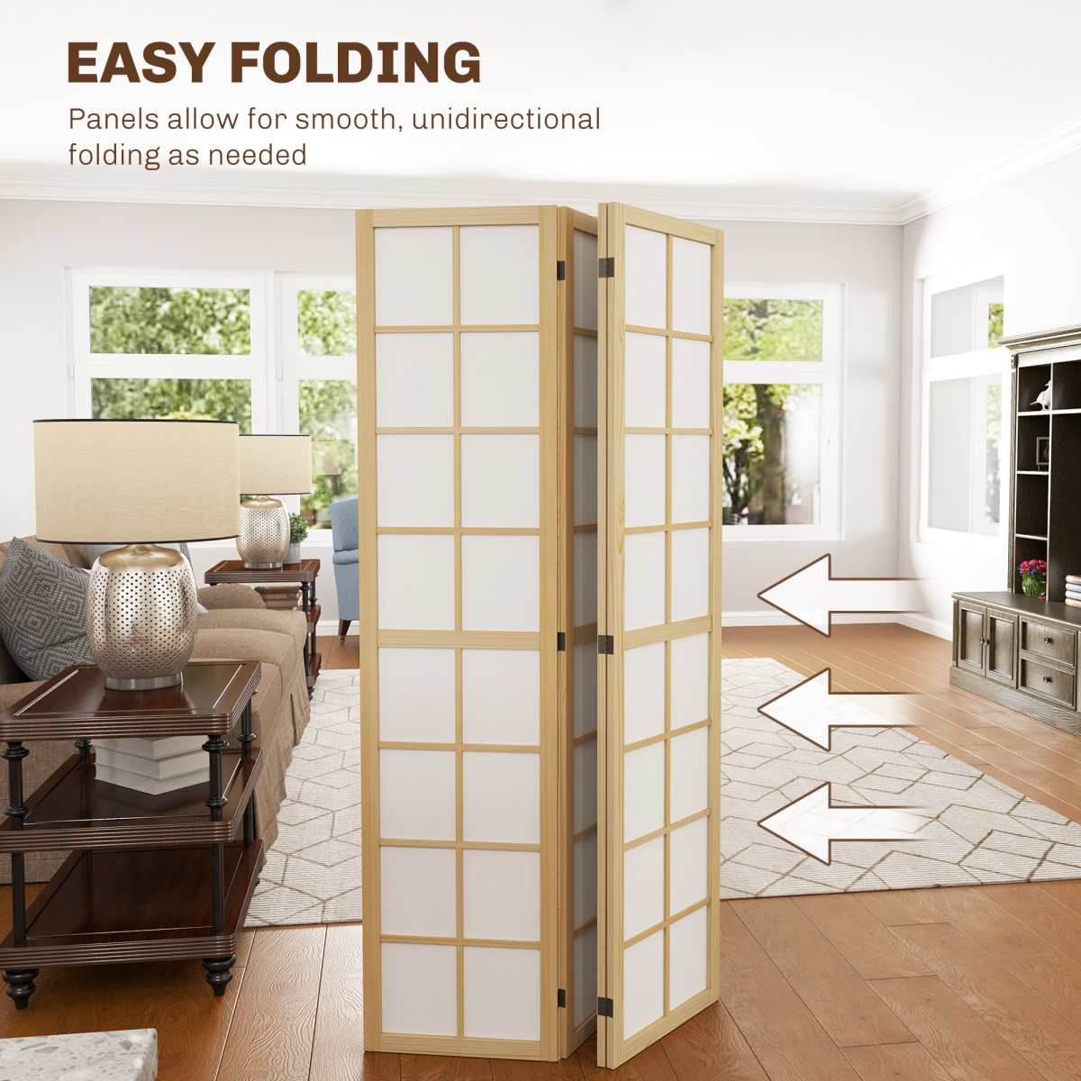 HOMCOM 4-Panel Folding Room Divider, Pine Wood Frame, 160 x 170cm