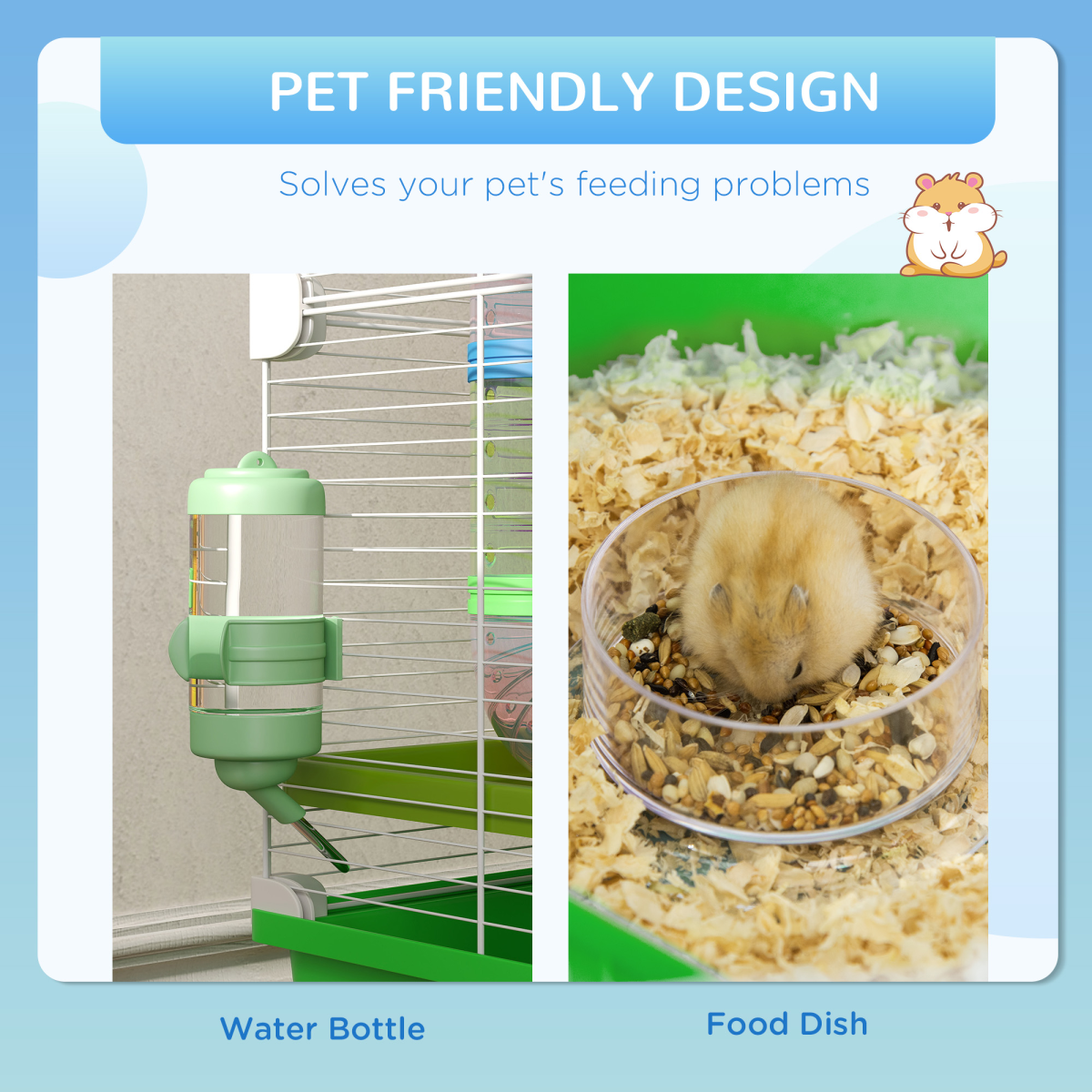 PawHut Hamster Cage with Wheel, Tubes, Ramps & Water Bottle - Green