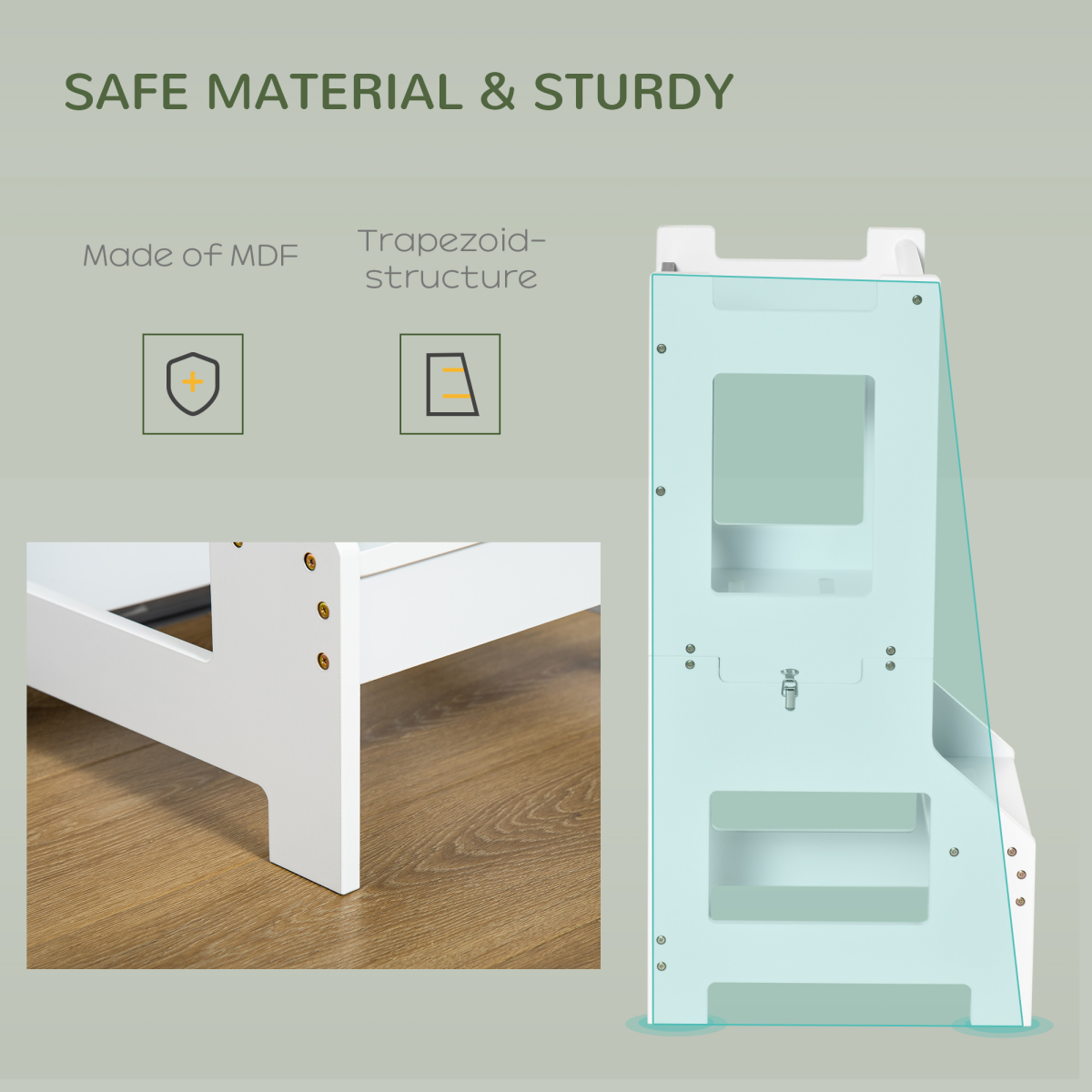 HOMCOM 2-in-1 Kids Learning Tower Step Stool with Safety Rail