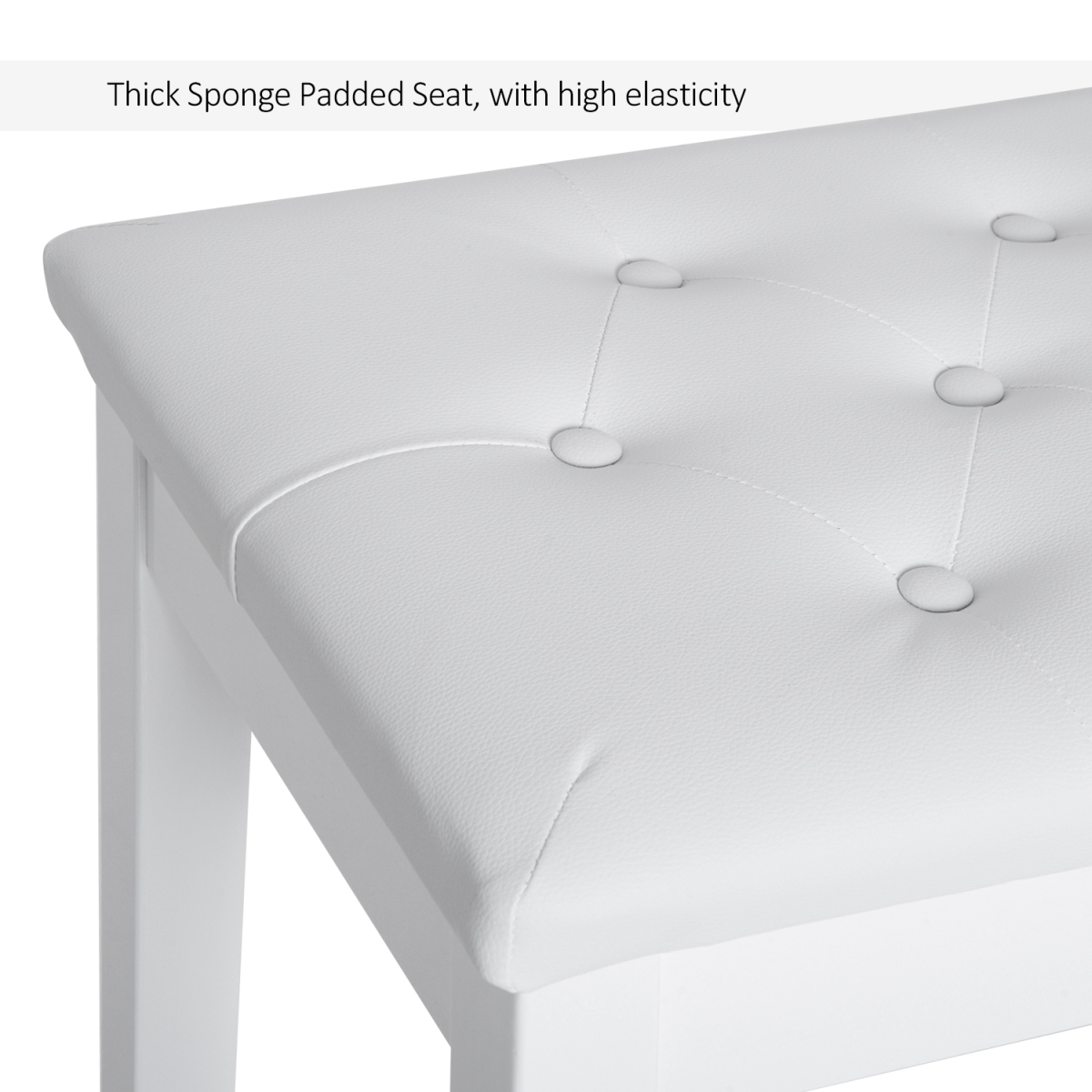 HOMCOM Tufted Piano Bench with Storage, Faux Leather, White