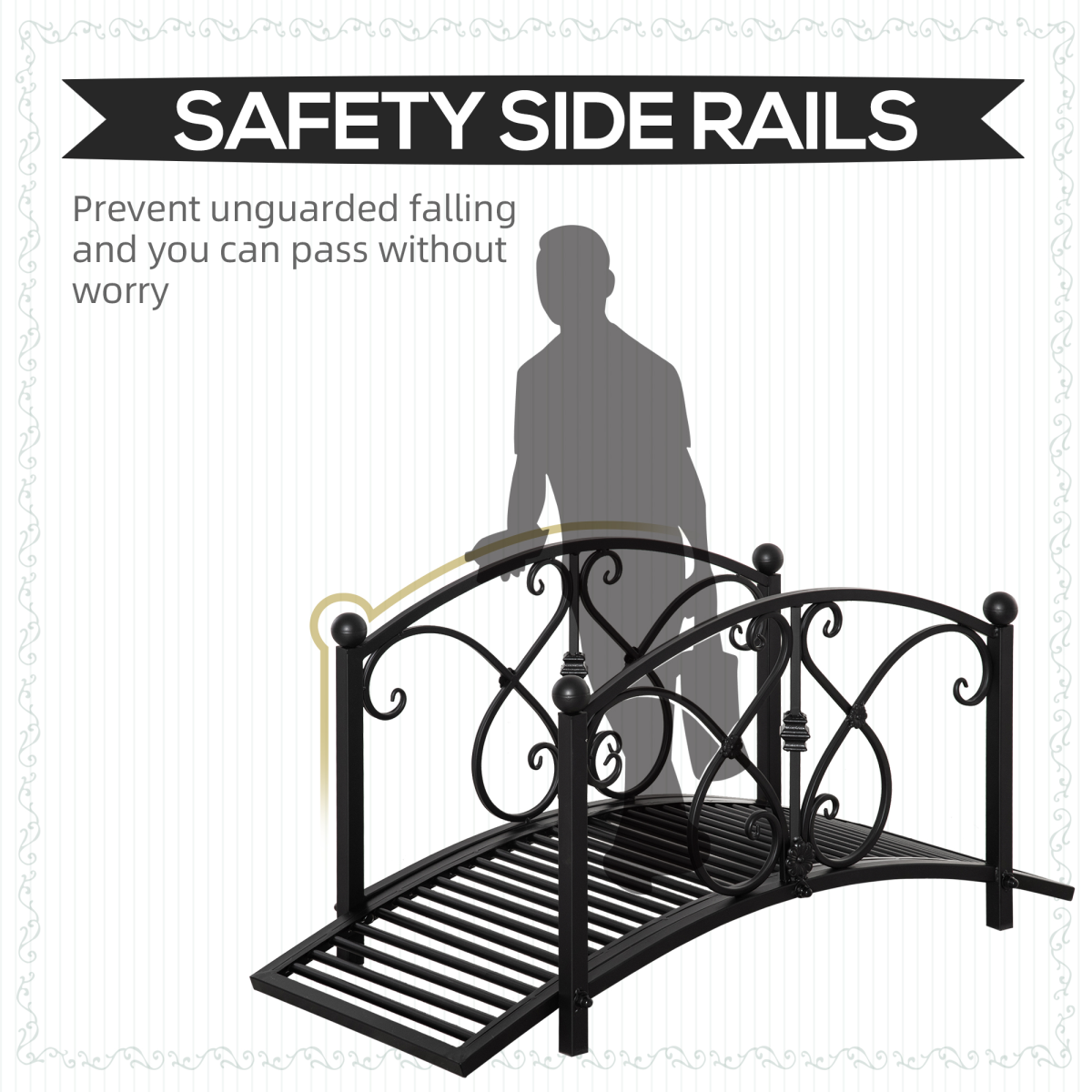 Outsunny Arched Decorative Garden Bridge with Safety Rails